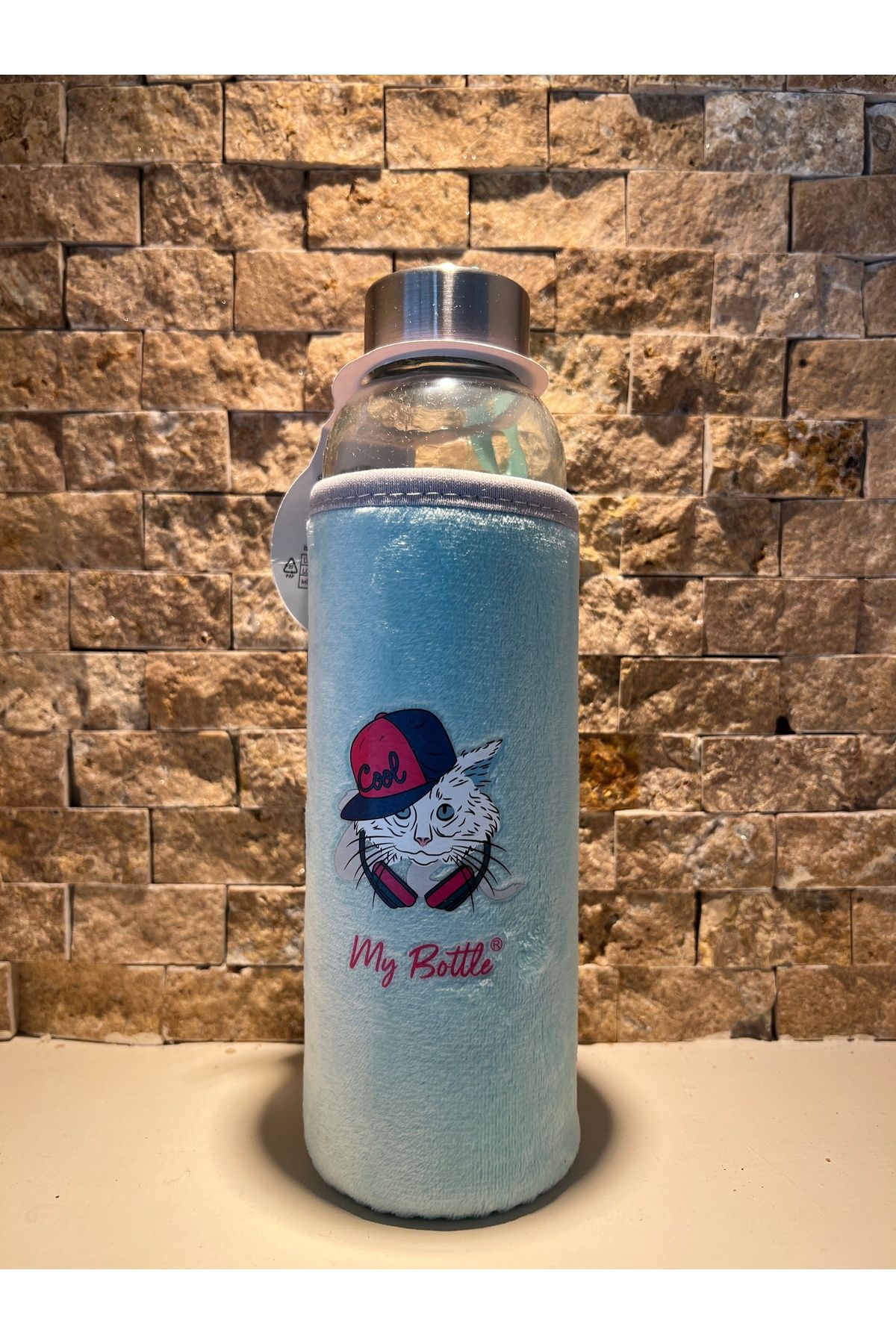 daısydecoratıon Cam Suluk Figürlü Renkli Peluş Matara Suluk 500ml