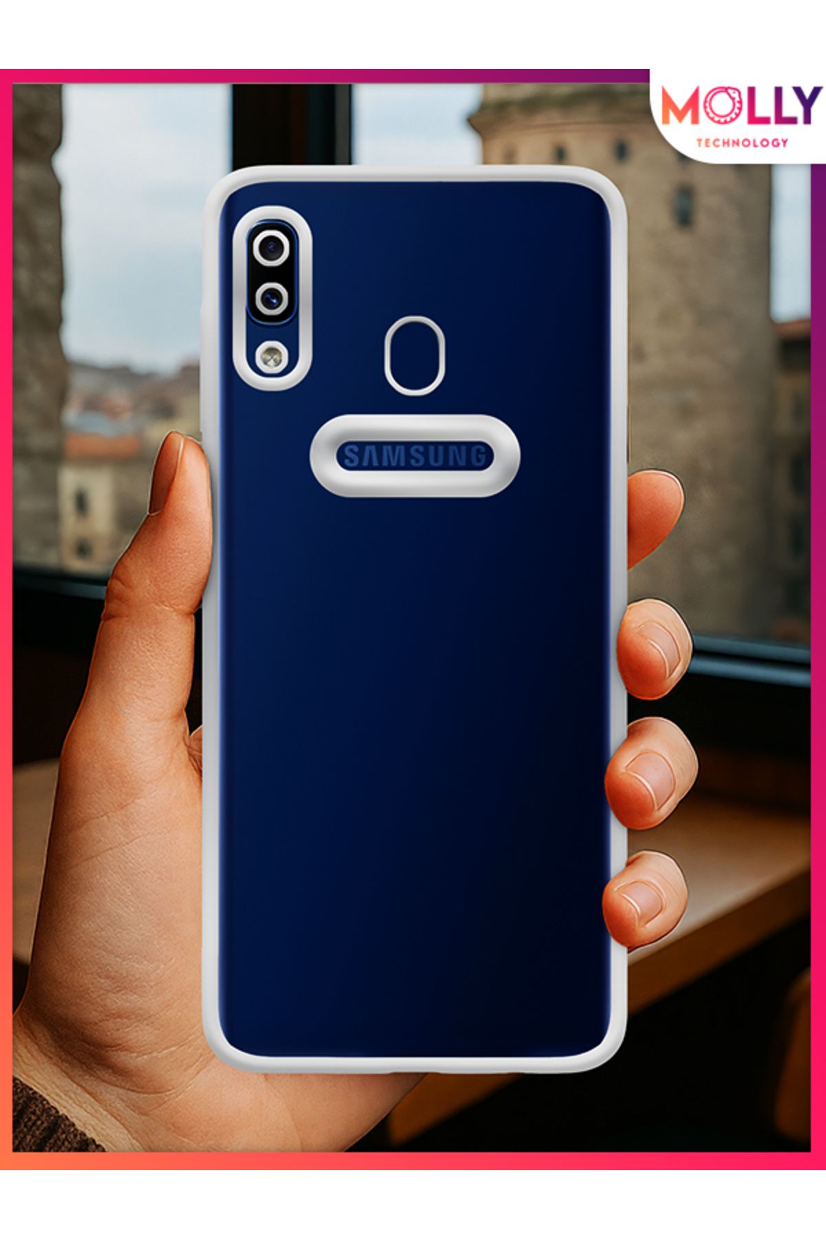 Molly Samsung Galaxy A30 İçin Kenarları Gümüş Lens Koruyuculu Lou Lazer Şeffaf Silikon Kılıf