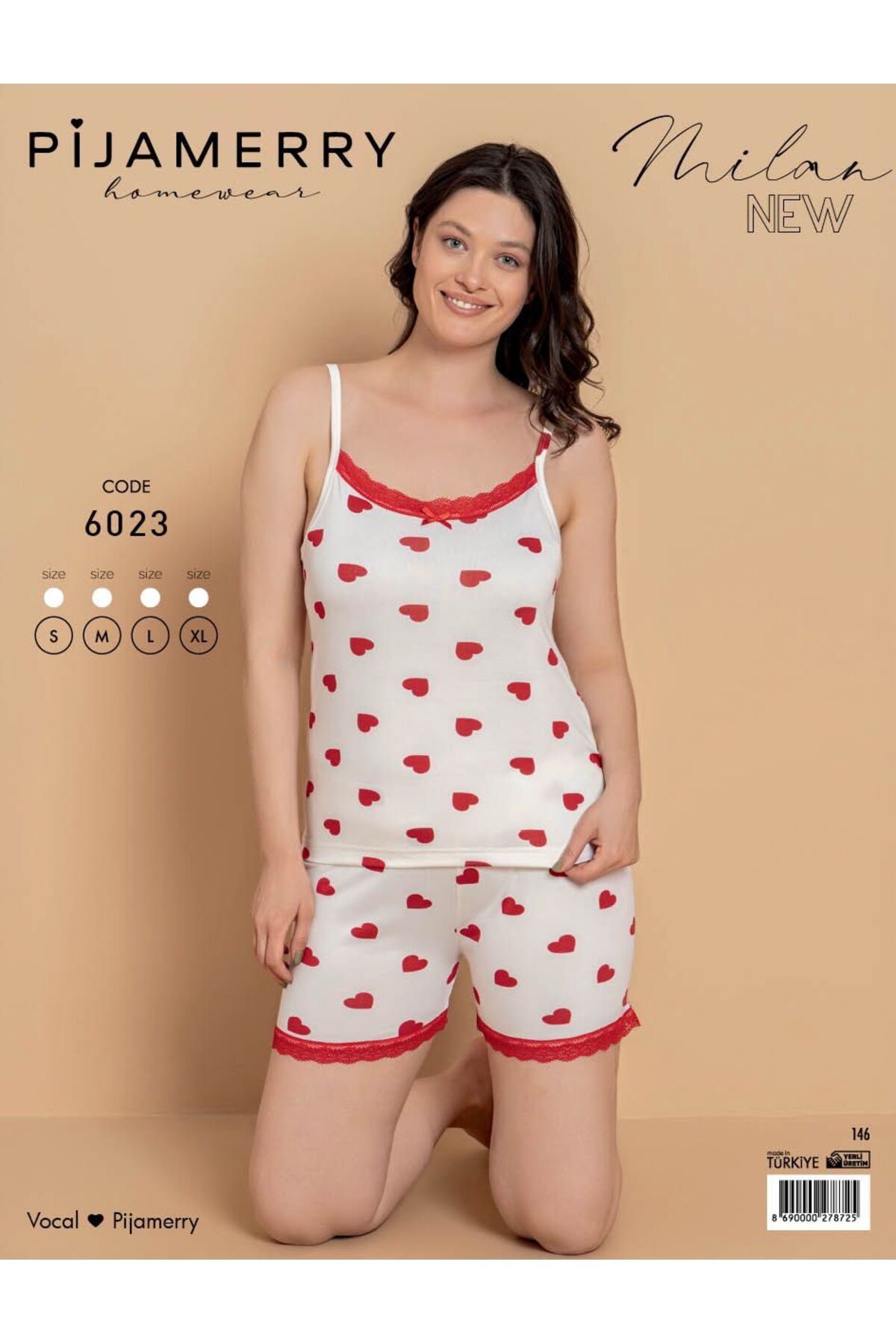 Ayreka Beyaz Kalp Desenli Askılı Şortlu Kadın Pijama Takımı