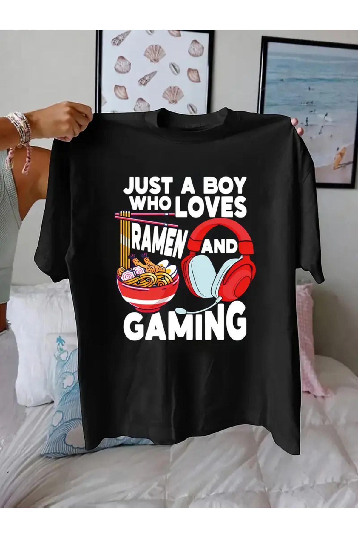 LUNAVISTA Gaming Baskılı Bisiklet Yaka Kısa Kol T-shirt