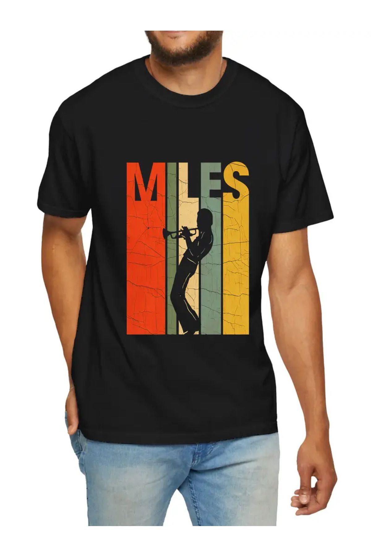 AEMİ Unisex Miles Baskılı Oversize Bisiklet Yaka T-shirt