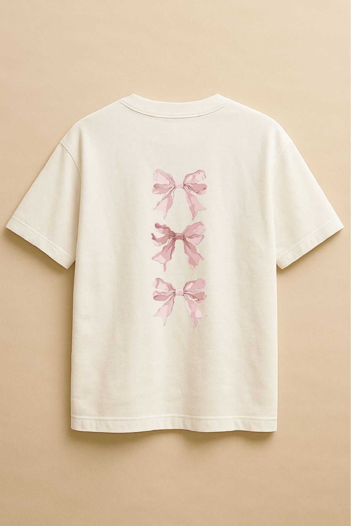 Altair Tr Beyaz Renk Oversize Pembe Kurdele Baskılı Unisex Tişört T-shirt