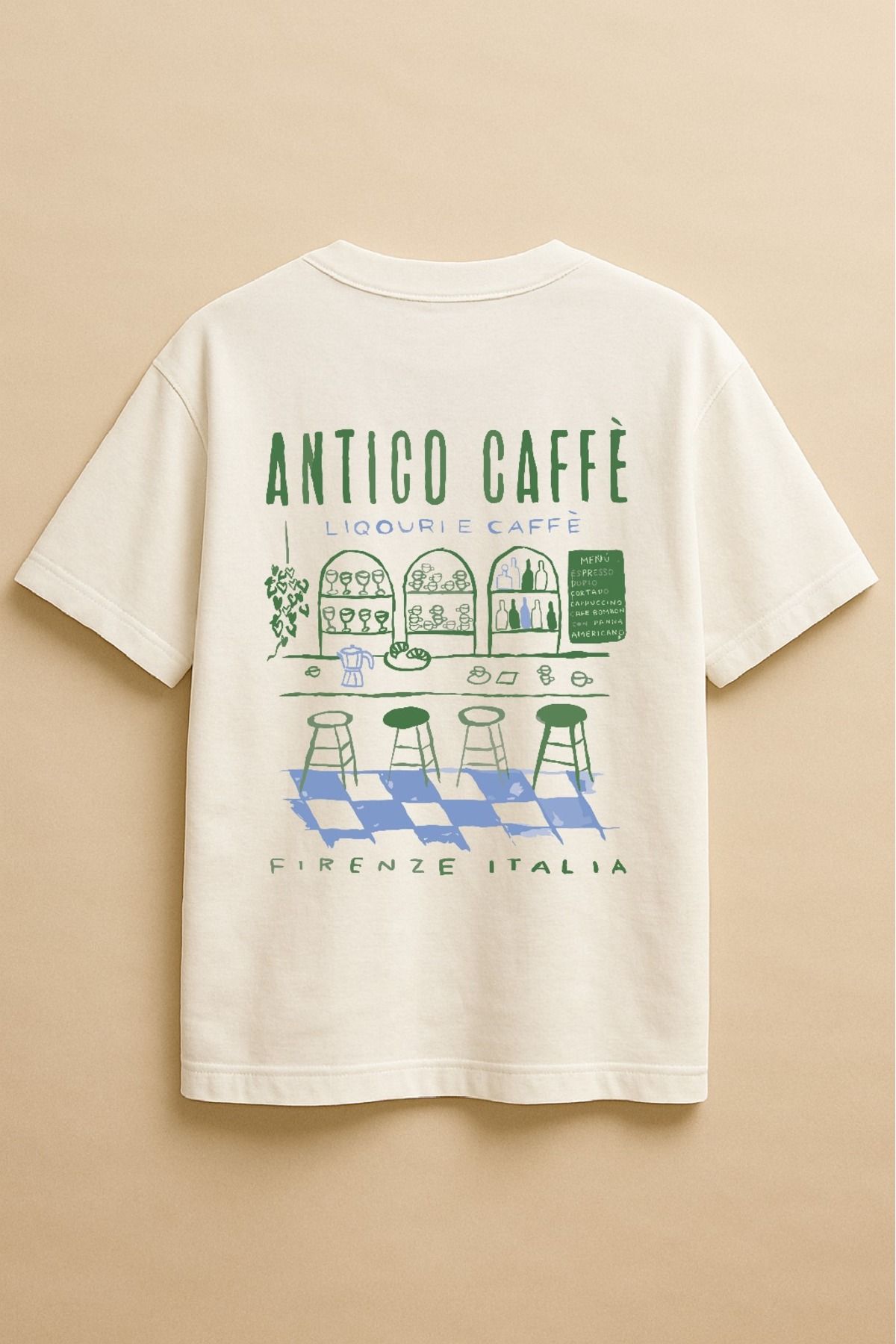 Altair Tr Beyaz Renk Oversize Antico Caffe Kafe Baskılı Unisex Tişört T-Shirt
