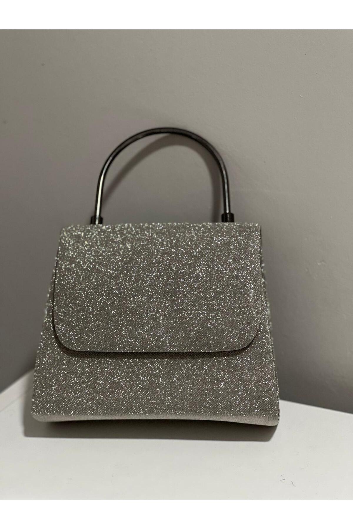 ST Bags Kadın Platin Kum Simli Abiye Gece Çantası