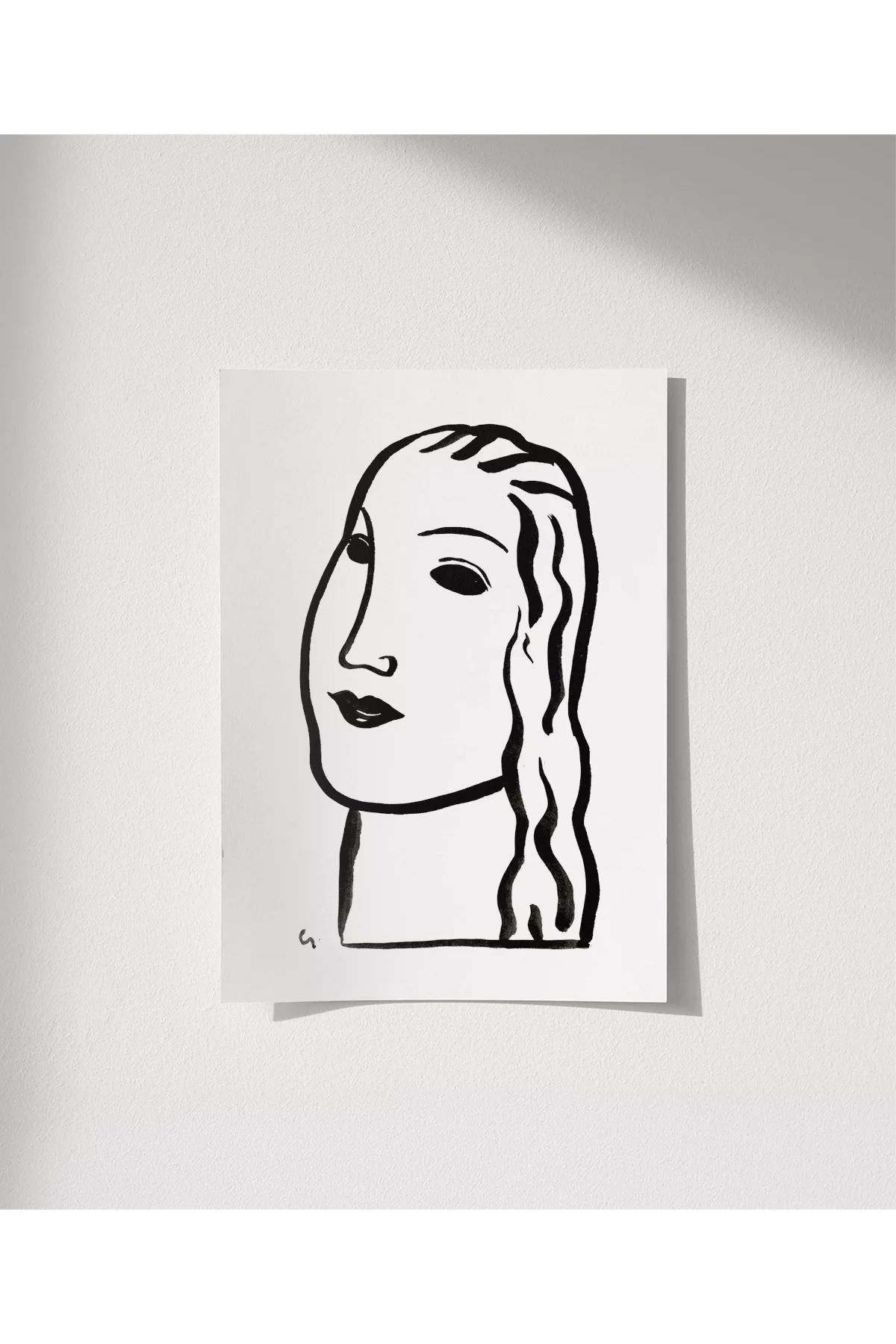 VOGLOO Çerçevesiz Poster El Çizimi Yüz Figürü Grafik