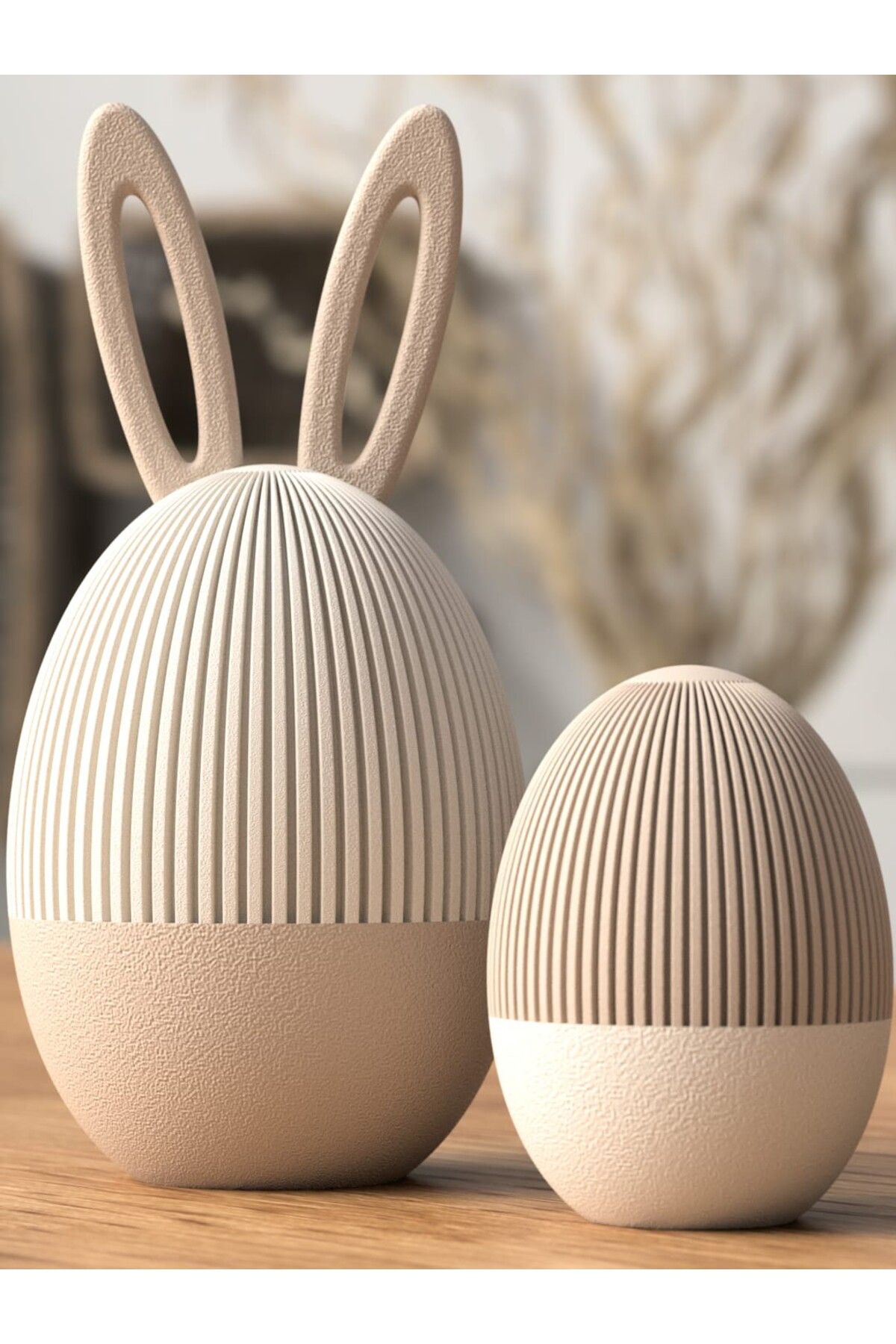 PRİNTİCA DESİGN Tavşan Kulaklı ve Mini Yumurtalık Set – 3D Dekoratif Obje İkili