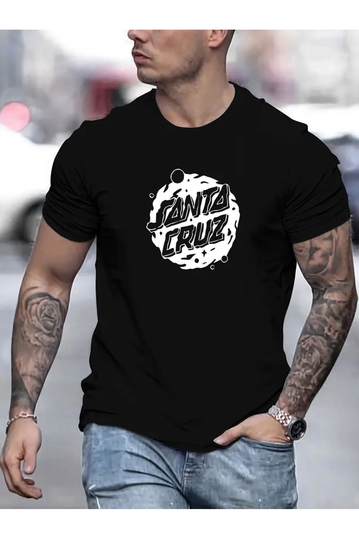 AEMİ Unisex Santa Cruz Baskılı Oversize Bisiklet Yaka T-shirt
