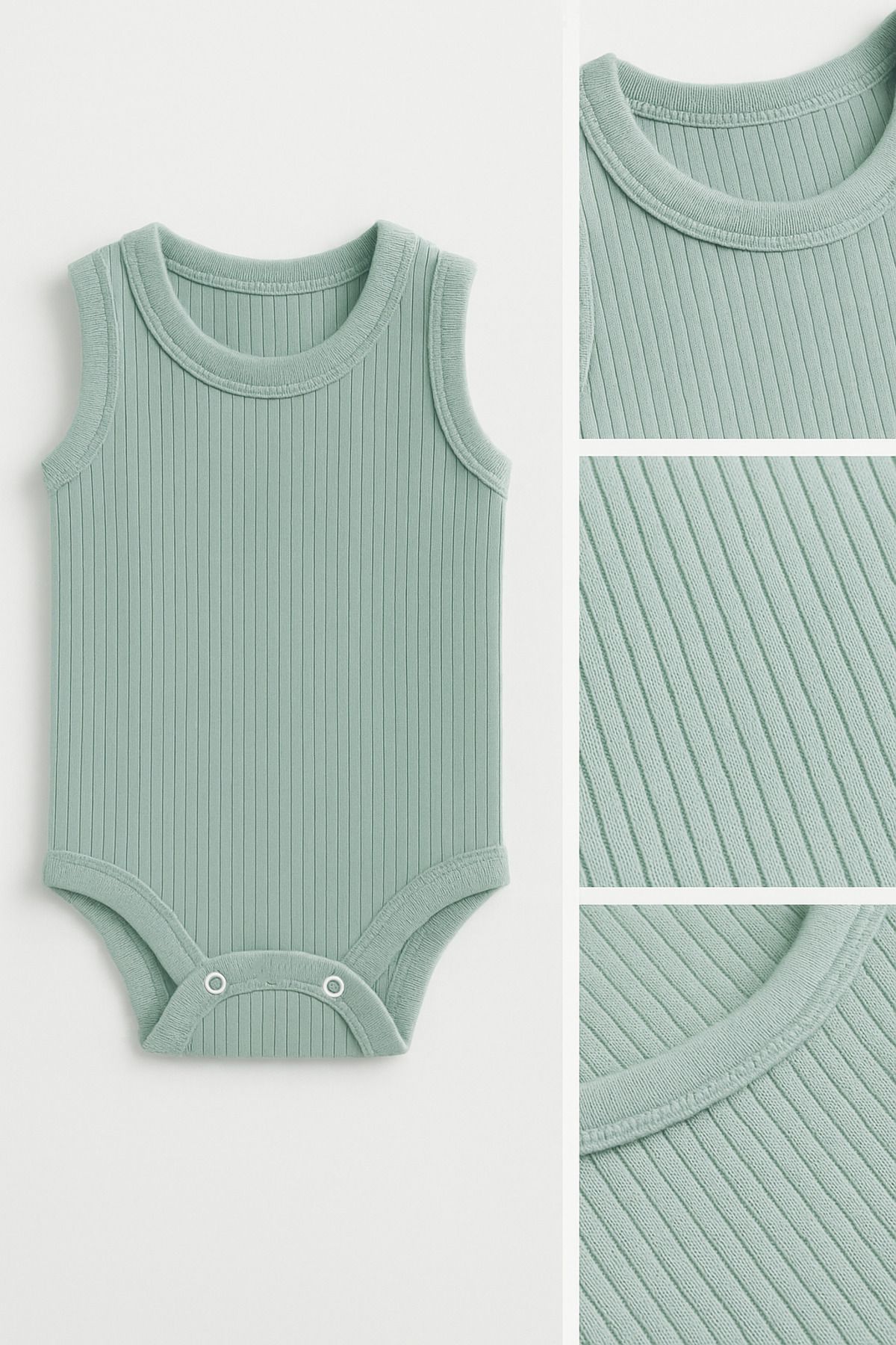 Trend Bebe Butik 3’lü Fitilli Ribana Çıtçıtlı Bebek Zıbın | Kolsuz Yazlık Pamuklu Body Seti | Unisex Bebek Badi Tulum