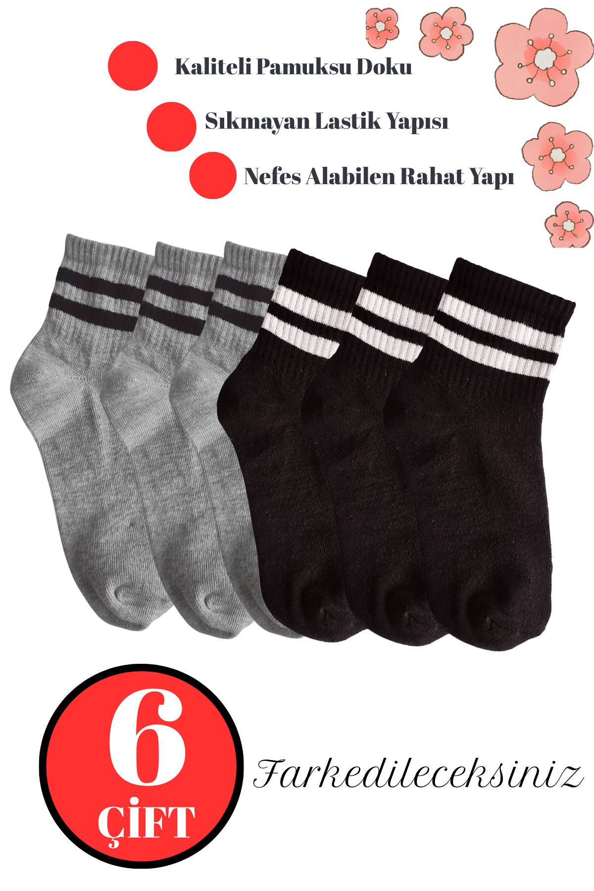 DİLRUBA AVM Kaliteli Pamuklu Yumuşak Unisex Halka Desenli Kolej Çorap (4 Çift)