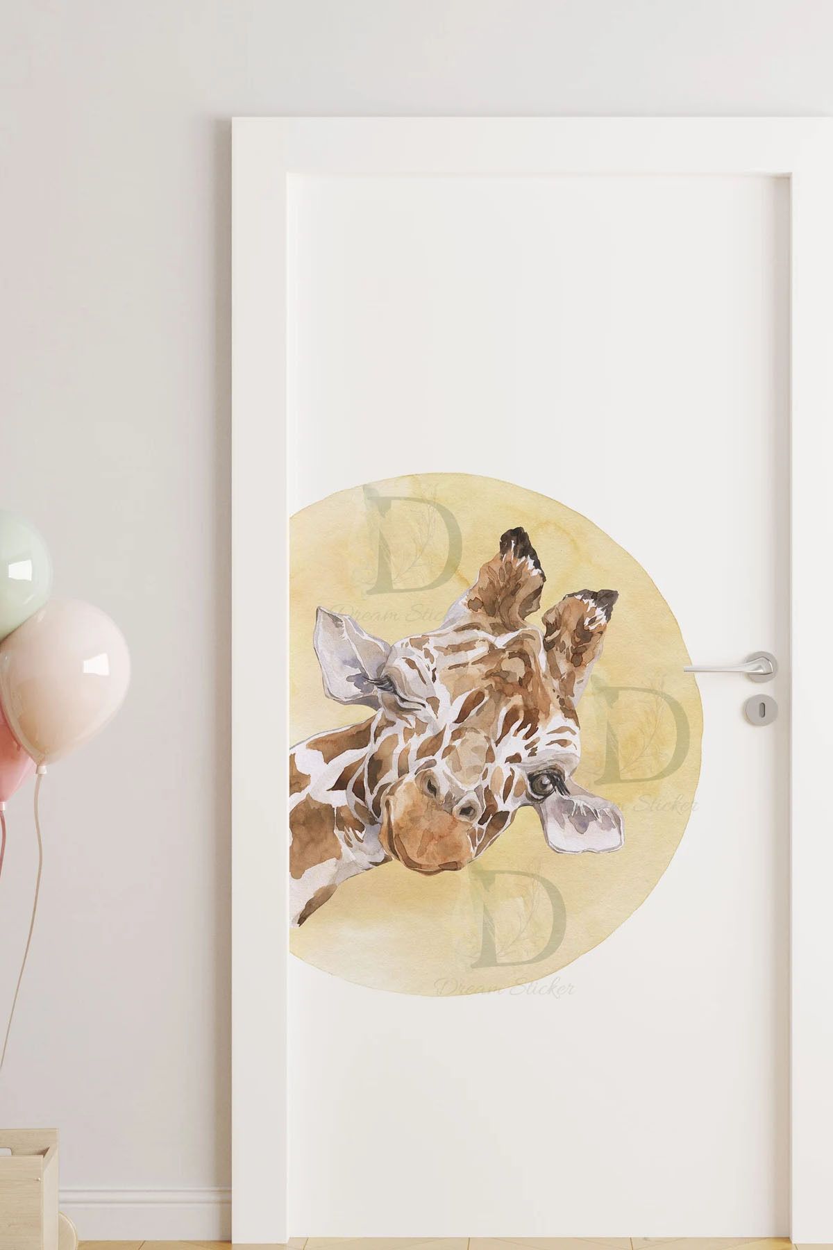 KT Decor Sevimli Zürafa Sulu Boya Kapı Kenarı Duvar Sticker