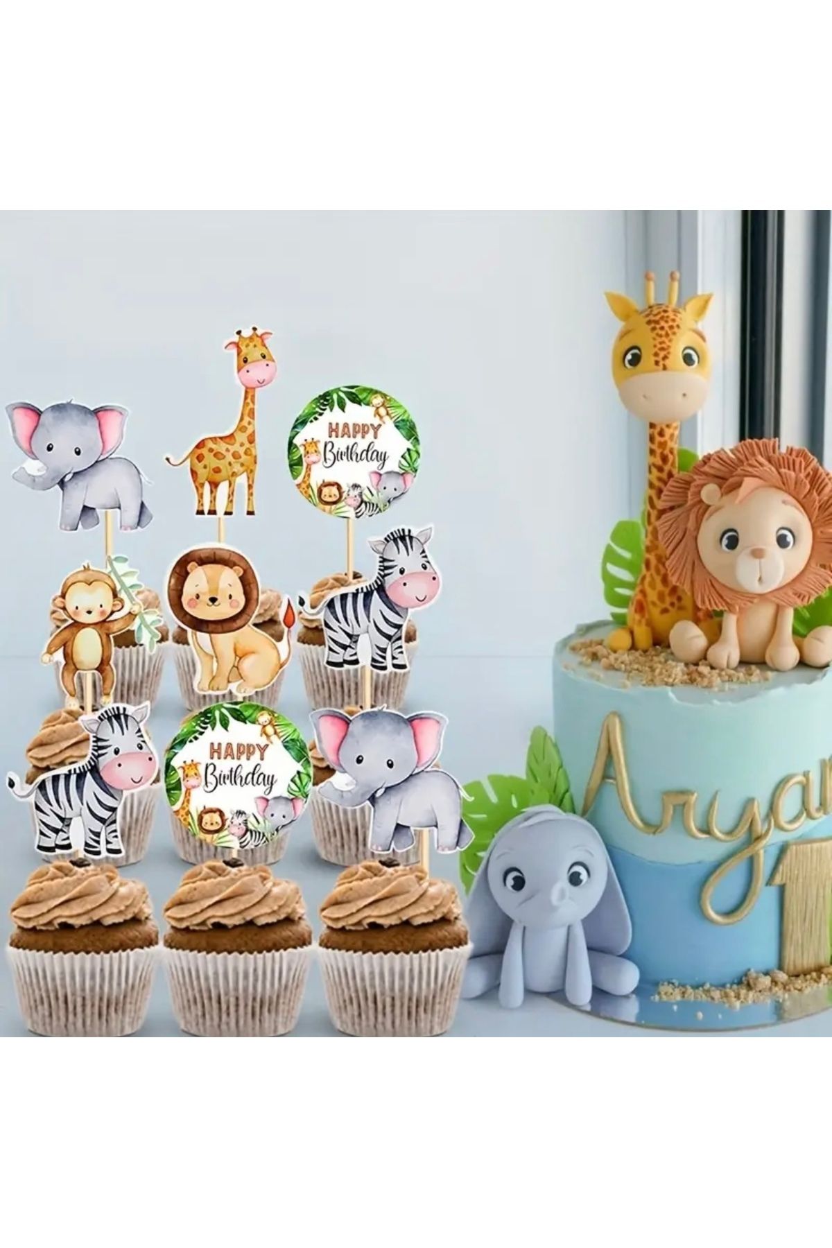Home Safari hayvanları 12 parça kürdanlı pasta süsü