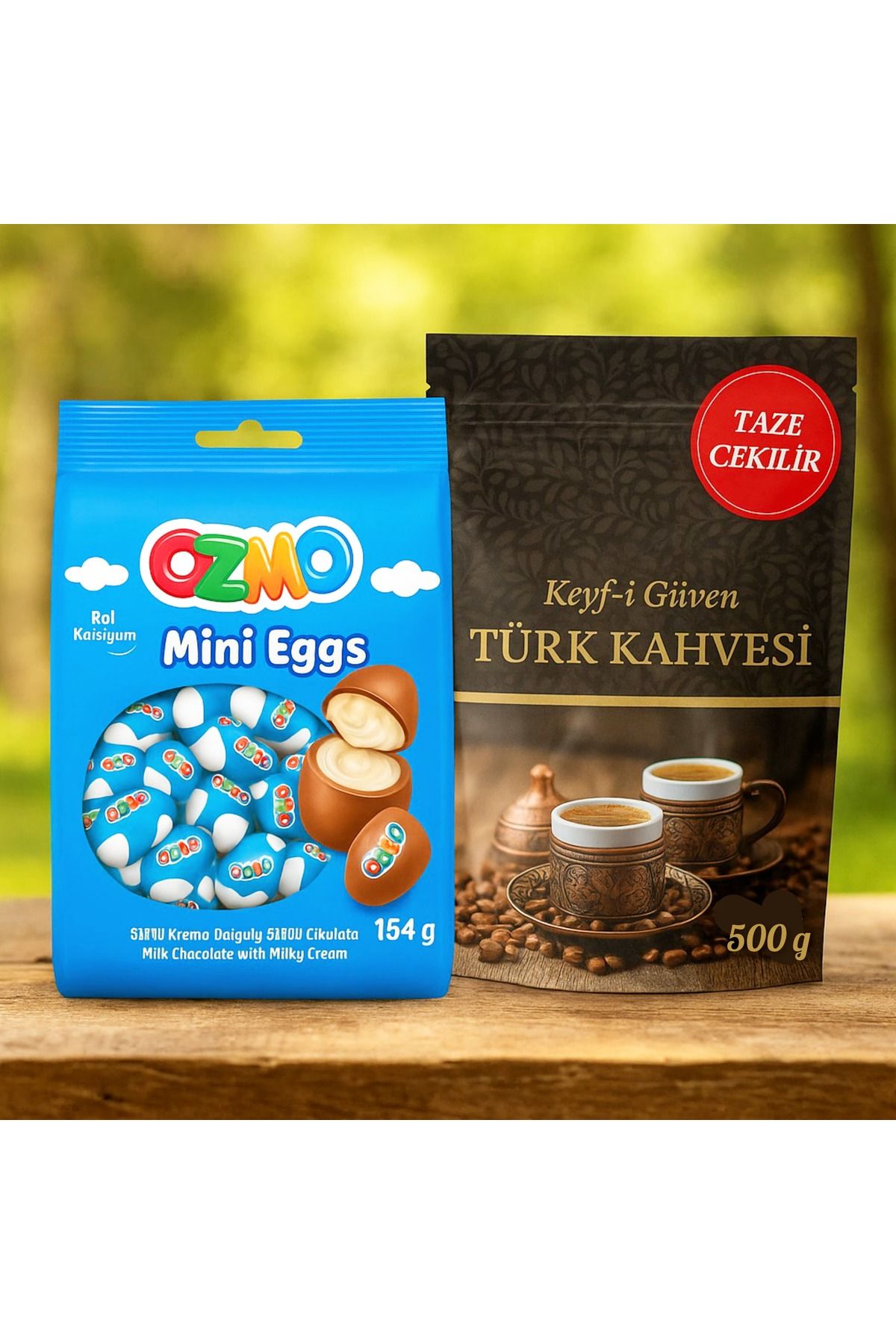 Ozmo Sütlü Dolgulu Mini Eggs (Yumurta çikolata ) 154g + Taze Öğütülmüş Türk Kahvesi 500 gr– Lezzet Seti