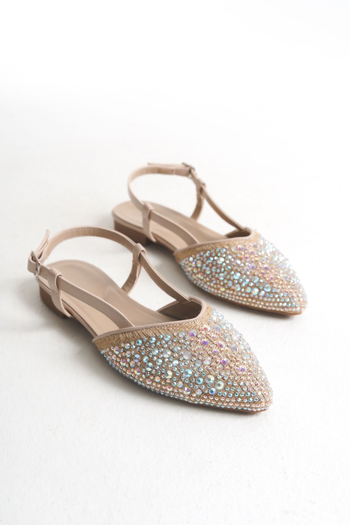 Liza Shoes LOLA Kadın Keten Taşlı Sandalet A003-K618