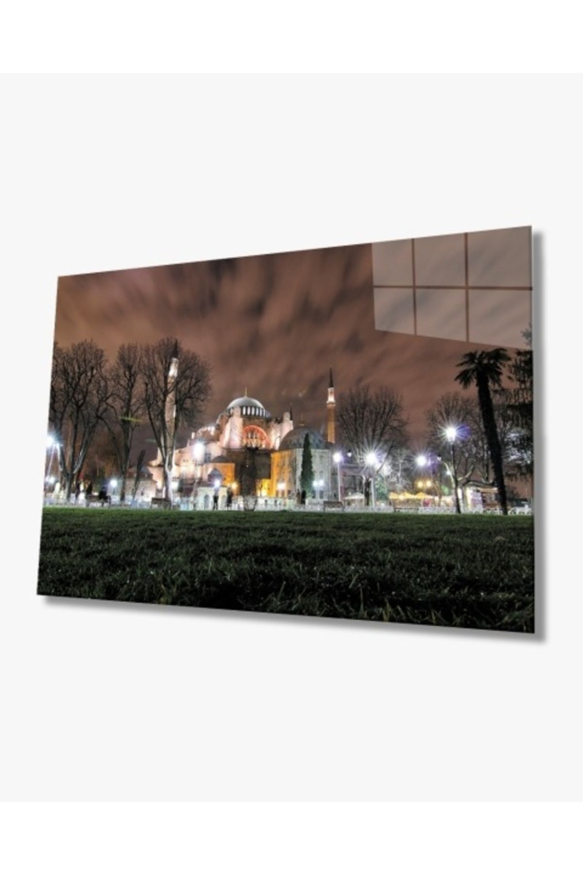 KRMNSTYLE Ayasofya Camii Gece Manzaralı Cam Tablo , Modern Duvar Dekoru