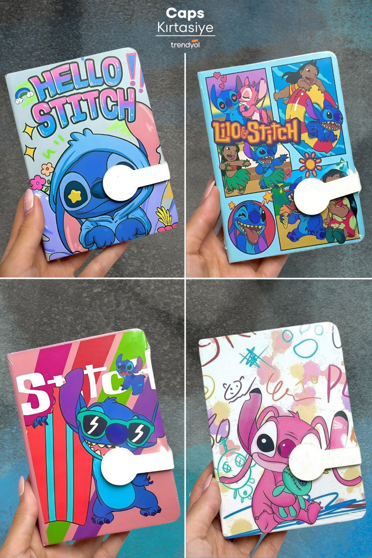 caps office 4 Adet A6 Boyut Stitch Temalı Not Defter Seti – Çizgili - 160 Sayfa
