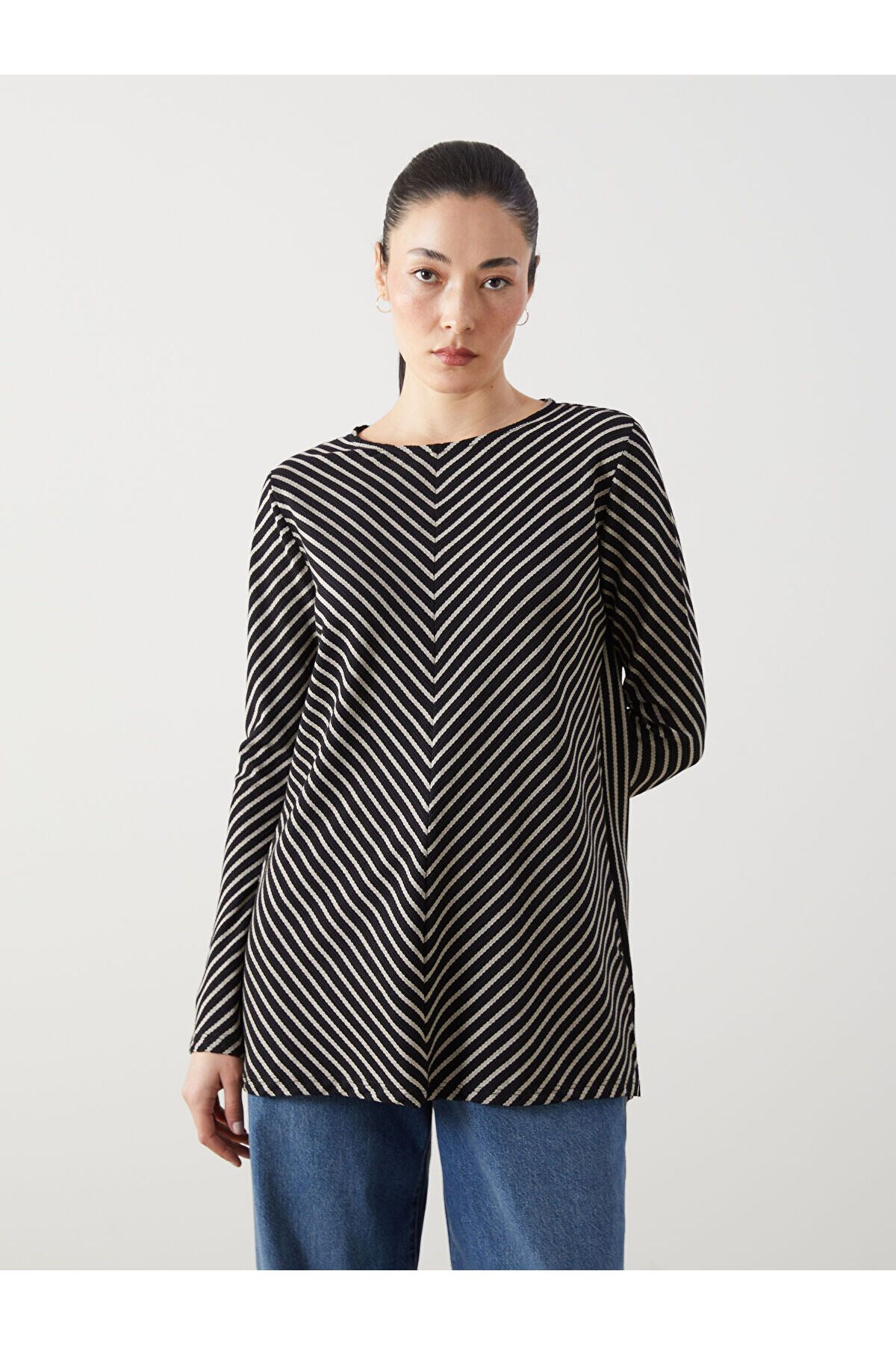 LC Waikiki Bisiklet Yaka Çizgili Oversize Kadın Tunik
