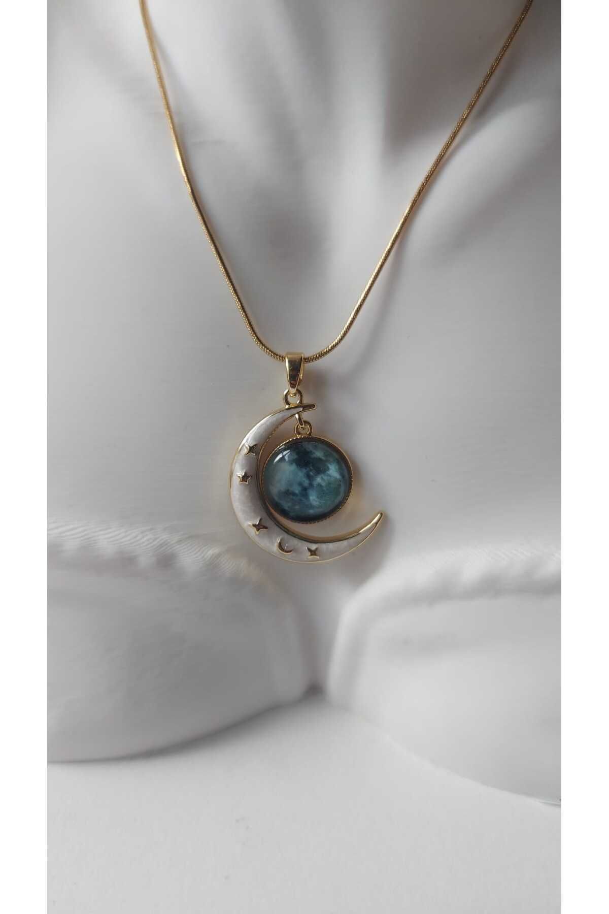staınless steel RUSECA JEWELRY AY & GEZEGEN KOLYE GOLD
