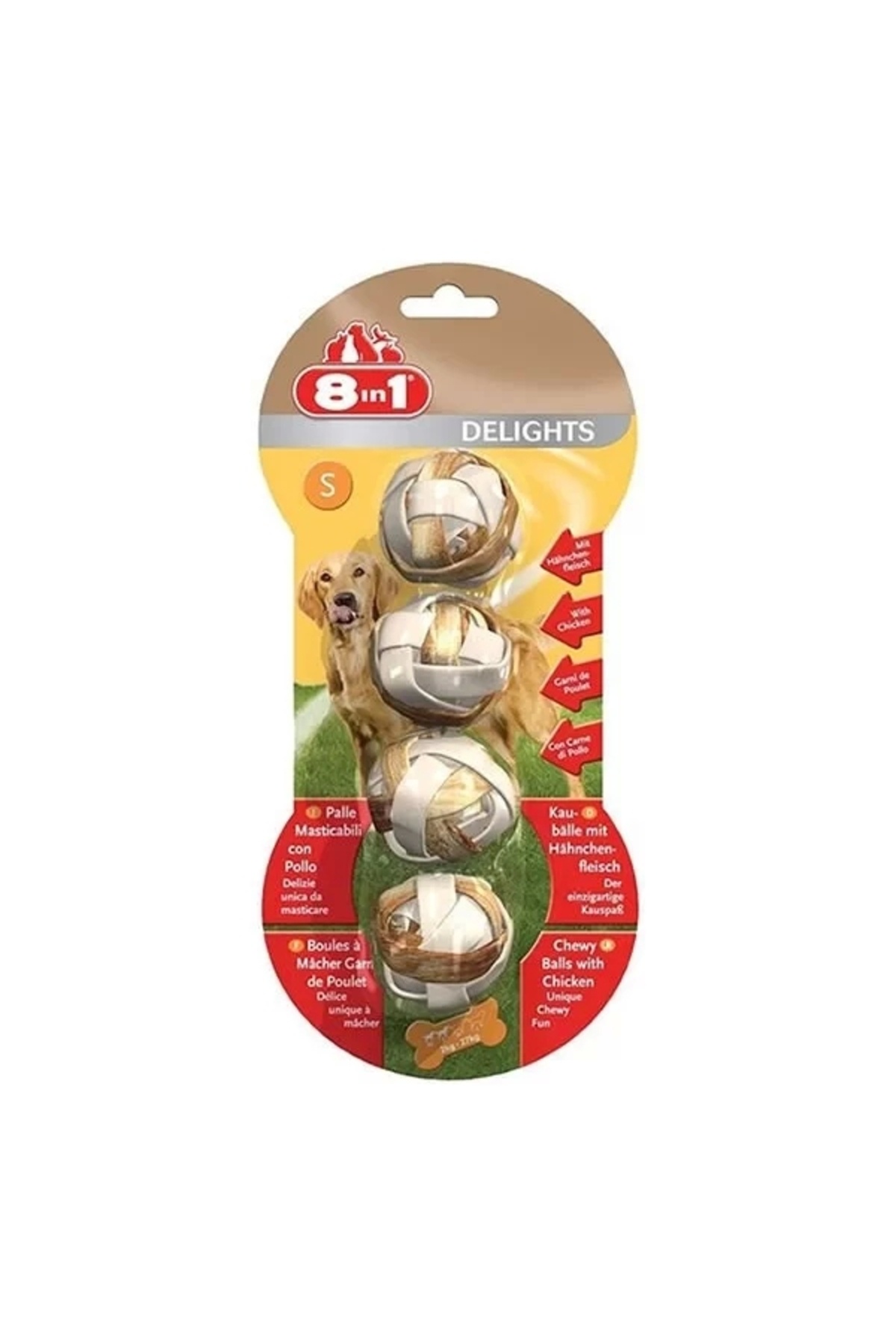GLIMMERY 8 In 1 Delights Balls S Size Tavuklu Köpek Çiğneme Topu 4 Adet