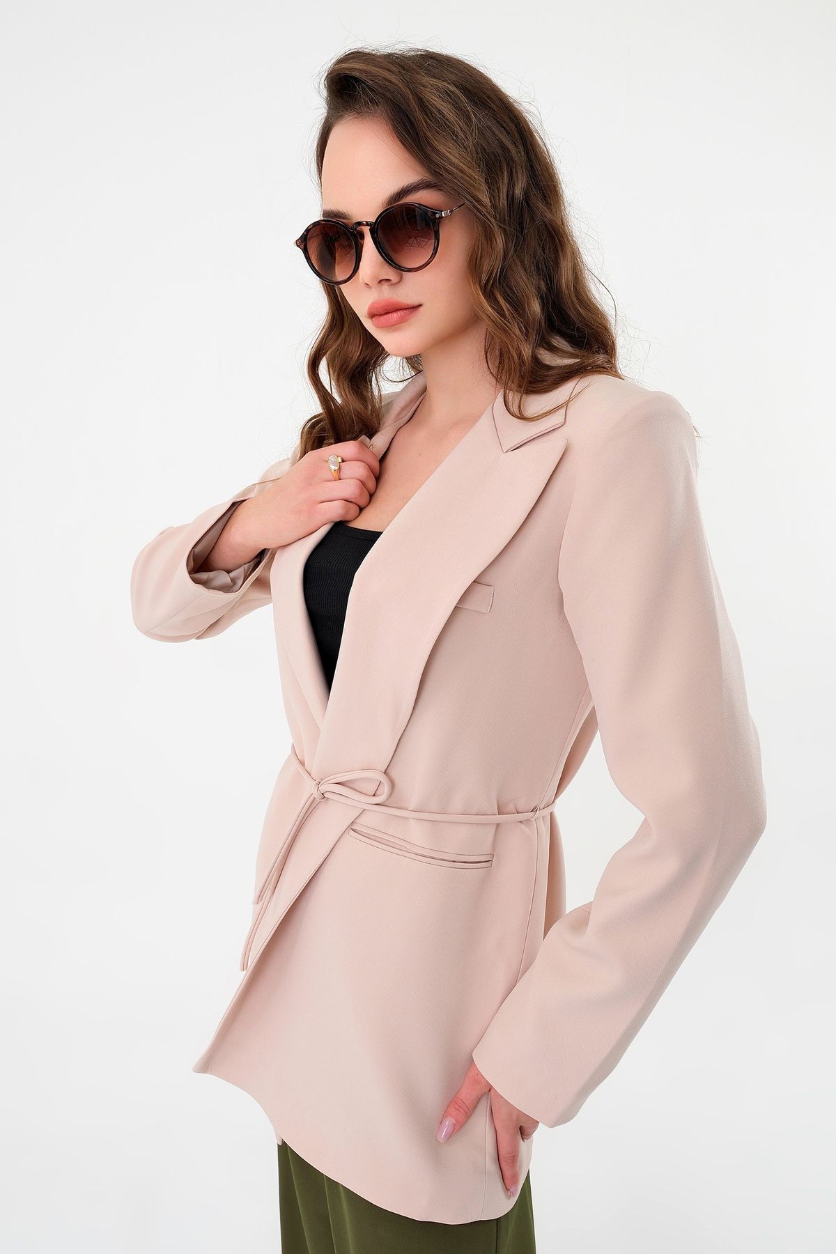 polle Kadın Taş Bel Bağlamalı Blazer Ceket