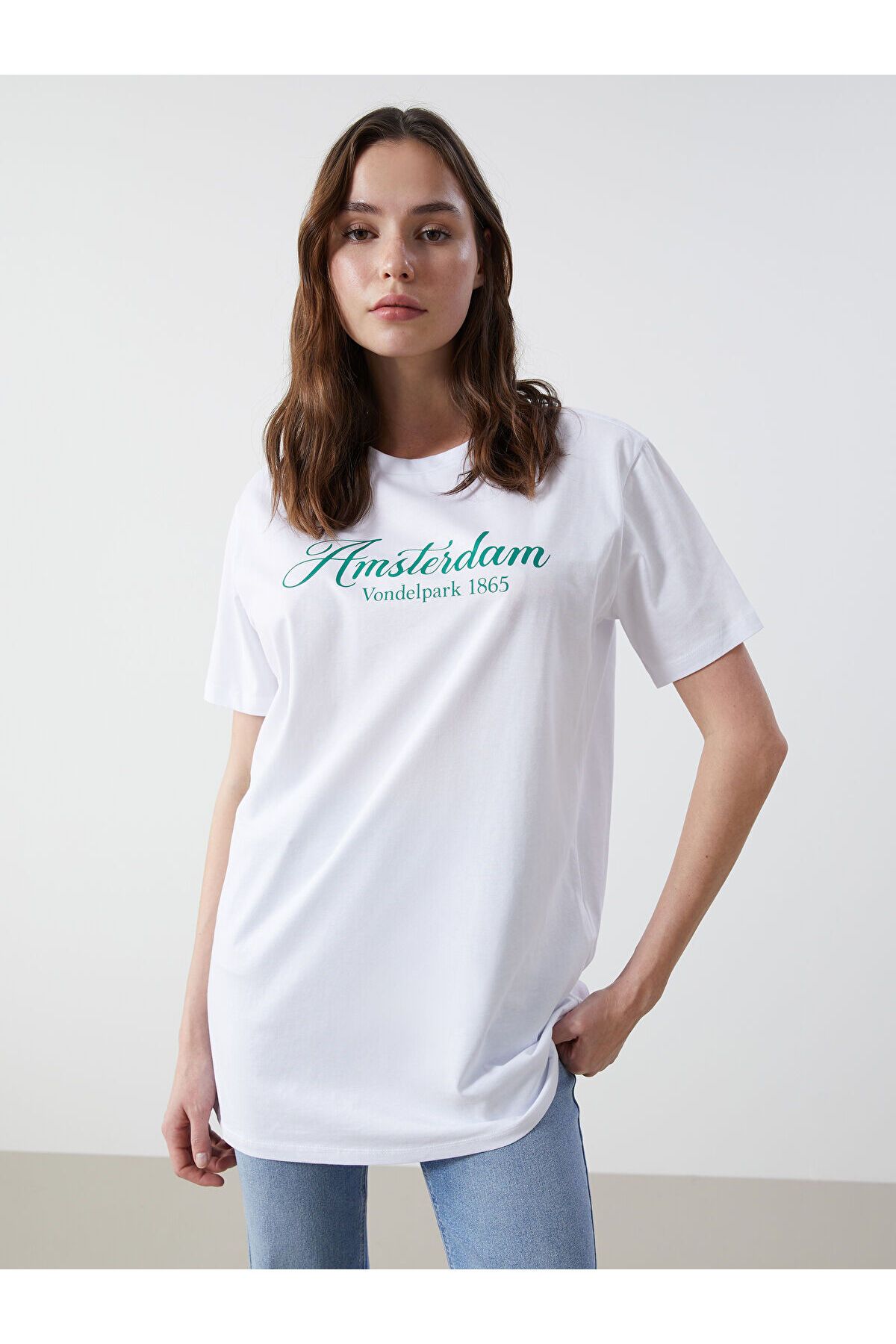 LC Waikiki Bisiklet Yaka Amsterdam Baskılı Kadın Tunik