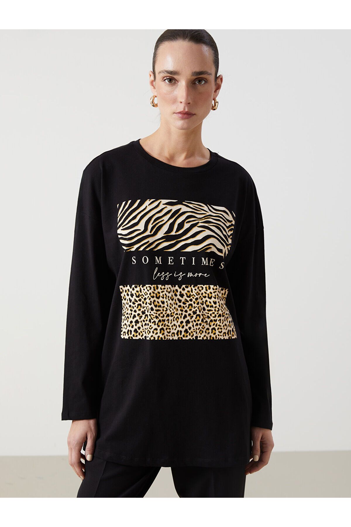 LC Waikiki Bisiklet Yaka Leopar Desenli Kadın Tunik