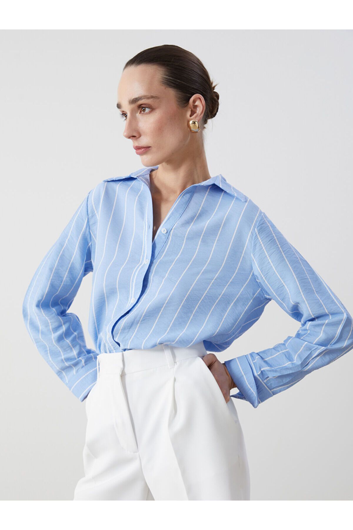 LC Waikiki Loose Fit Çizgili Kadın Gömlek