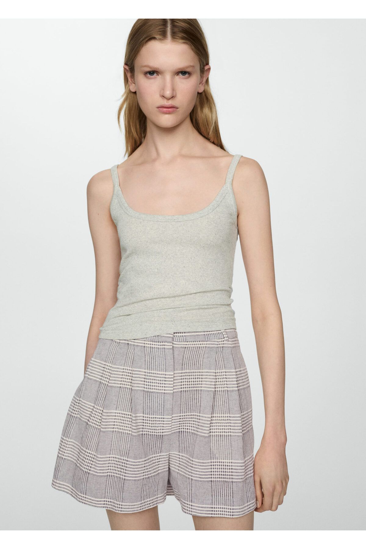 MANGO Woman-Checkered Collared Shorts 2