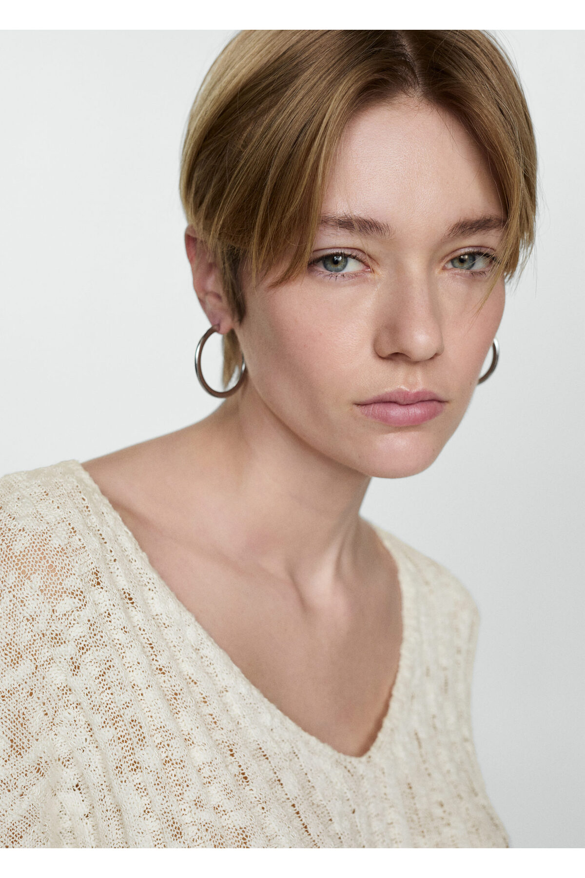 بافت و پلیور زنانه سفید منگوMANGO | 77040343_1 اورجینال - تصویر 3