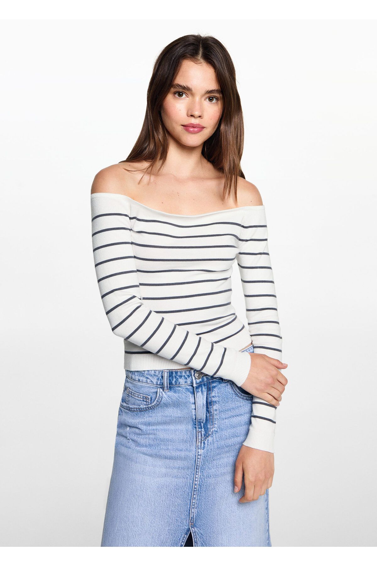 MANGO Woman-Pulover pentru fete alb catifelat 77052932 8