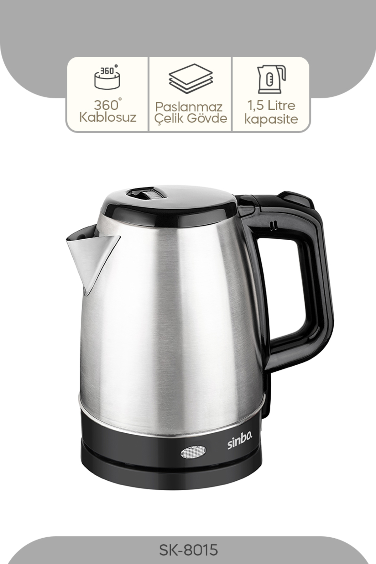 Sinbo SK-8015 Kablosuz Su Isıtıcı Paslanmaz Çelik Kettle
