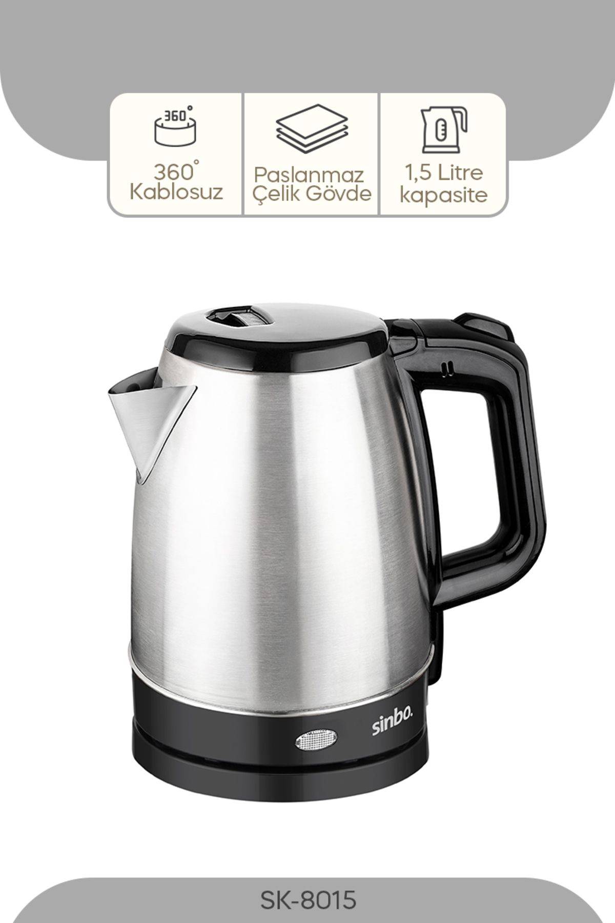 Sinbo SK-8015 Kablosuz Su Isıtıcı Paslanmaz Çelik Kettle* 8 Adet