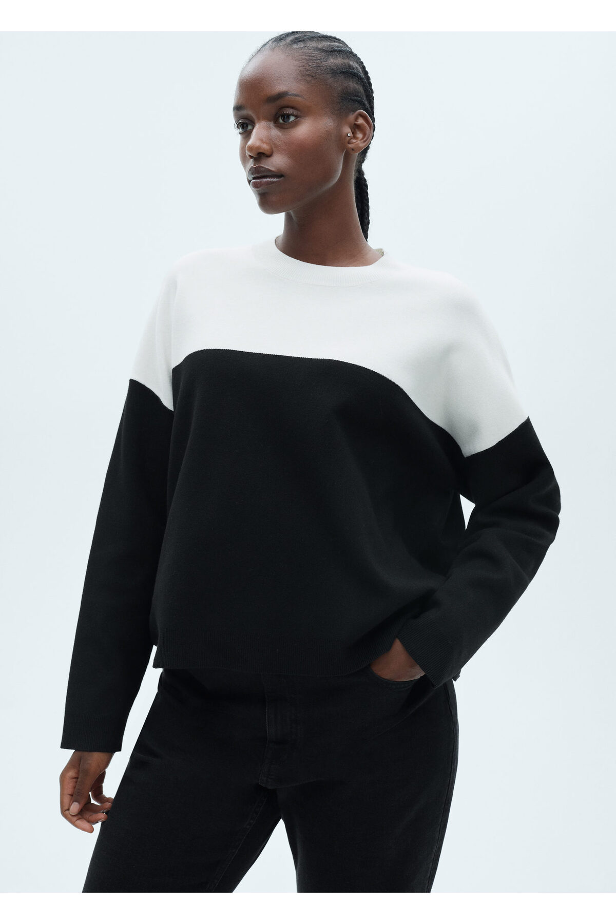 بافت و پلیور زنانه مشکی منگوMANGO | 77027670 اورجینال - تصویر 7