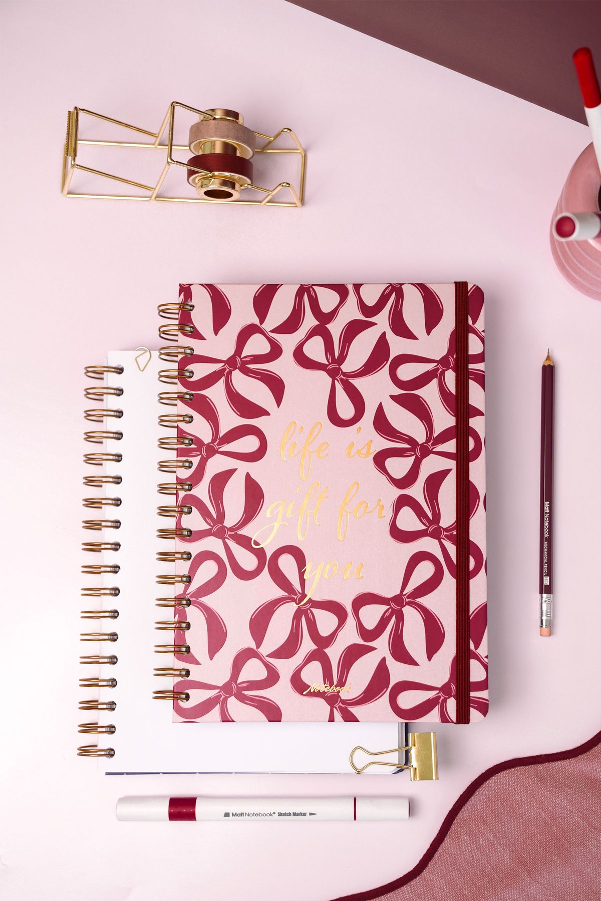 Matt Notebook-B5 17X24 cm Spiral Elastic Plain Without Line Undated Notepad Bows 4