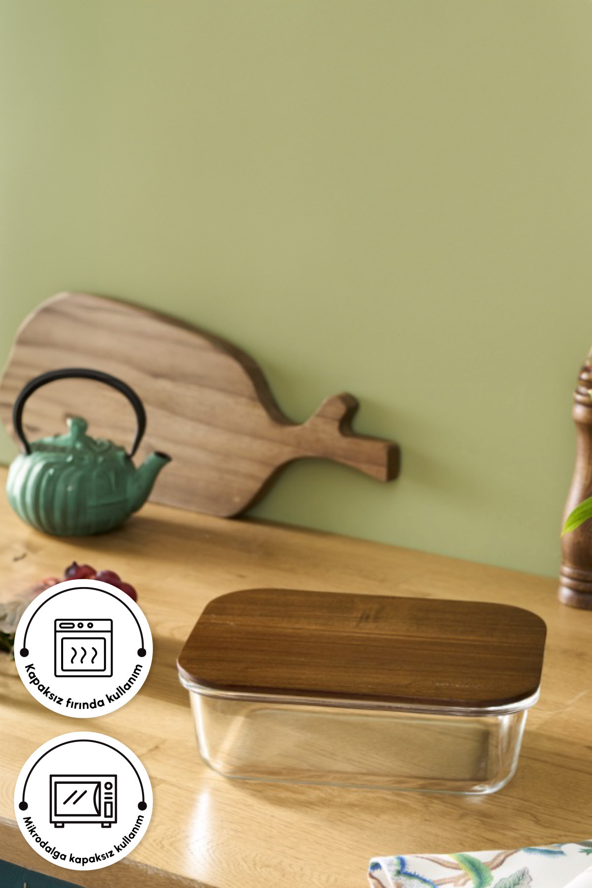 Karaca-Karya Acacia Glass Storage Container with Wooden Lid 650 ml 3