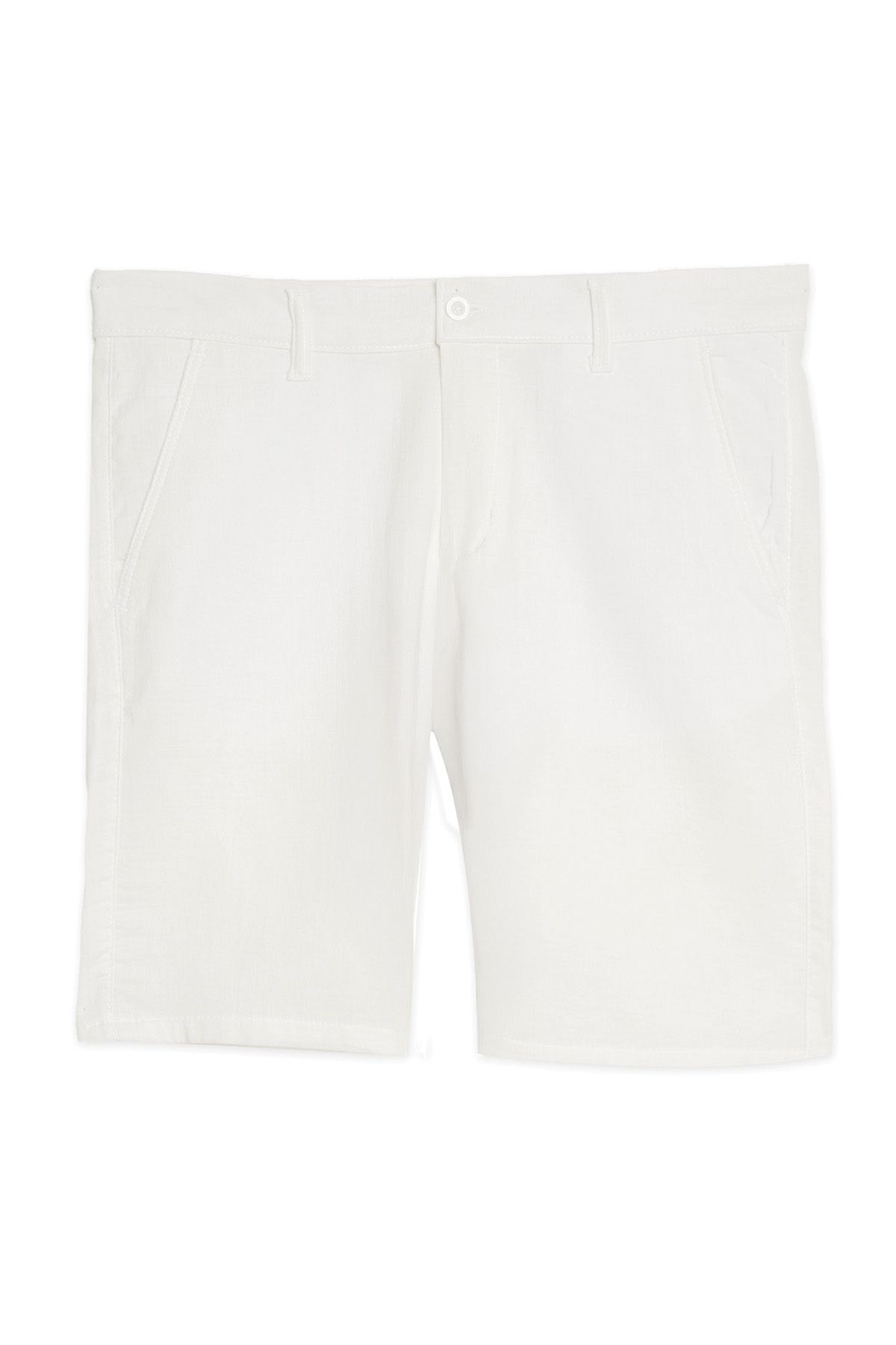 Tudors-Men's Regular Relaxed Fit Side Pockets Belted Zippered Bermuda White Shorts 4