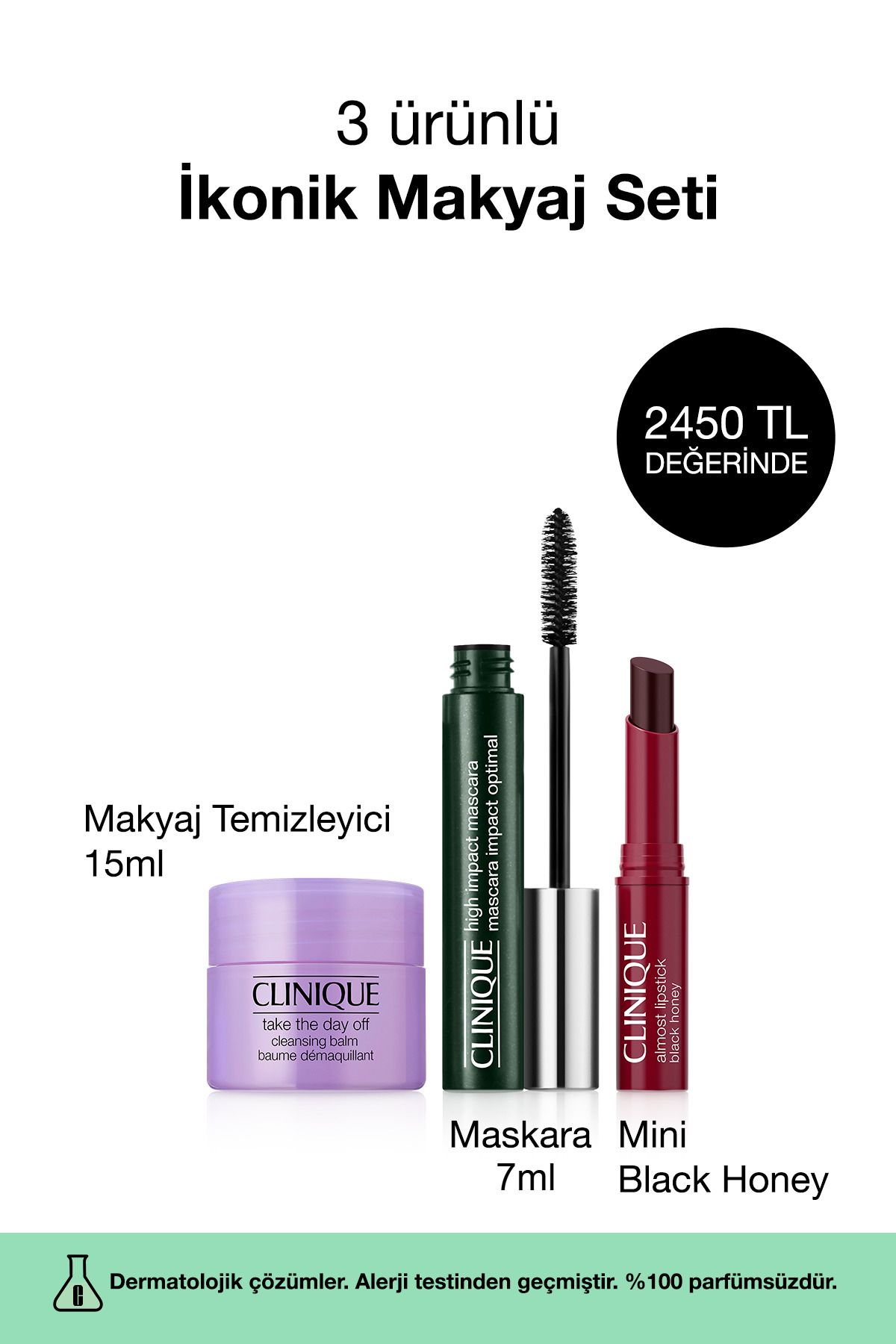 3'lü İkonik Makyaj Seti - Mini Black Honey Ruj, High Impact Maskara 7ml, Makyaj Temizleyici 15ml