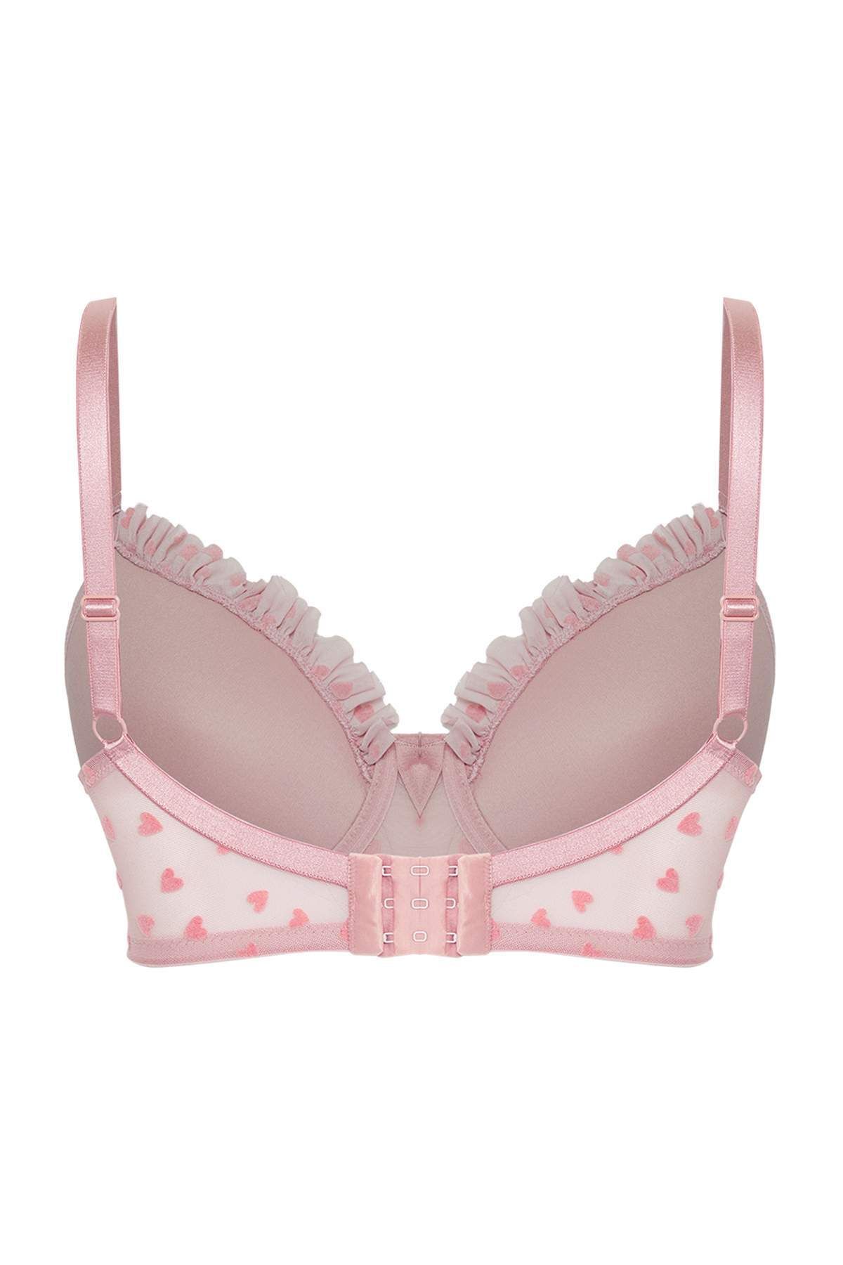 Trendyol Curve-Powder Flock Printed Heart Fixed Cup Adjustable Strap Large Size Bra Tbbss25Cw00011 3