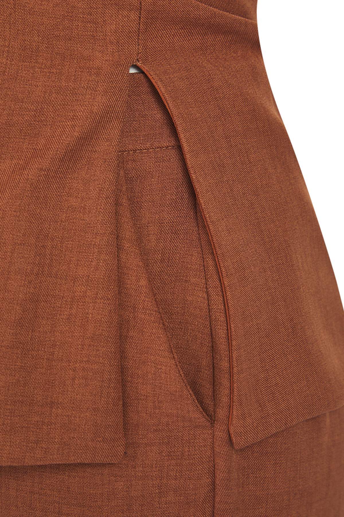 Trendyolmilla  Kahverengi Keten Görünümlü Straplez Bluz ve Pantolon Dokuma Alt-Üst Takım TWOSS25AU00092 - Görsel 6