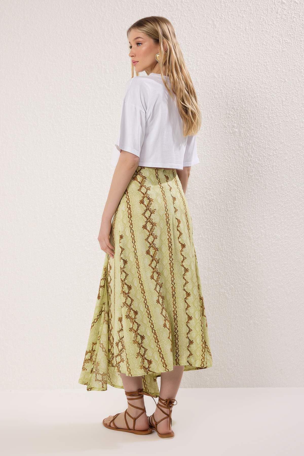 Trendyol Collection-Mehrfarbiger asymmetrischer Schlitzrock aus langem/maximalem Viskose TWOSS25ET00183 5