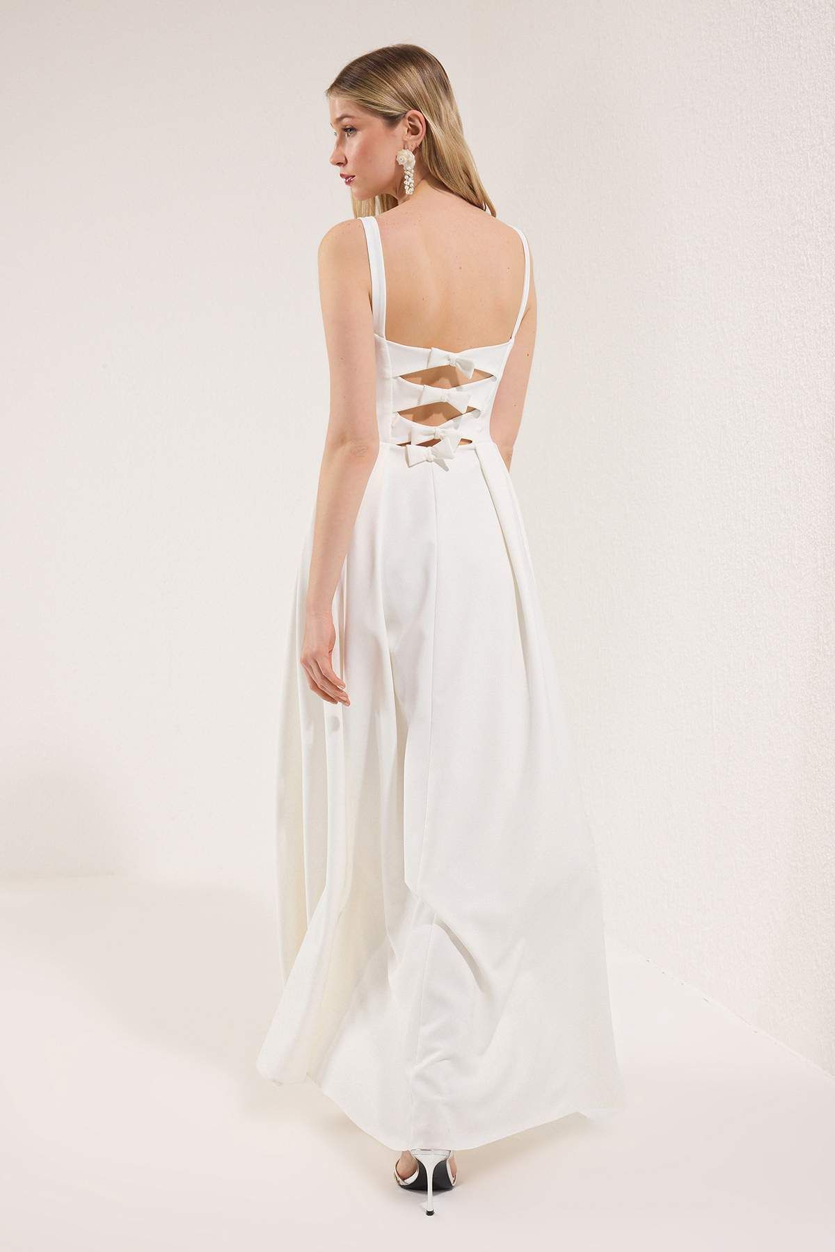 Trendyol Collection-Біла сукня з бантом на спині А-силуету з деталями тканої довгої елегантної вечірньої сукні та випускної сукні TPRSS25AE00020 5