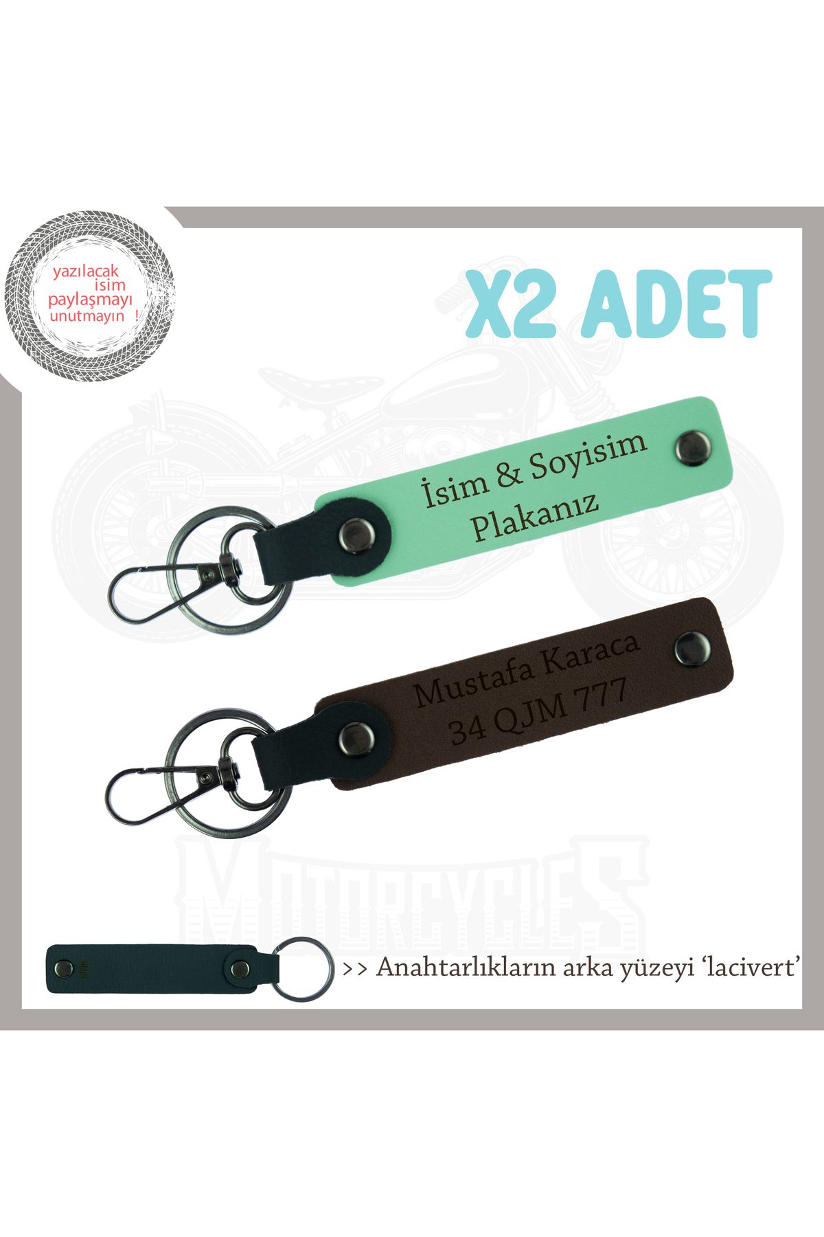 Miaju Modern ve Dayanıklı Deri Anahtarlık – Kişiye Özel Plaka & İsimli İkili Set, Yeşil-K Kahve-Laci