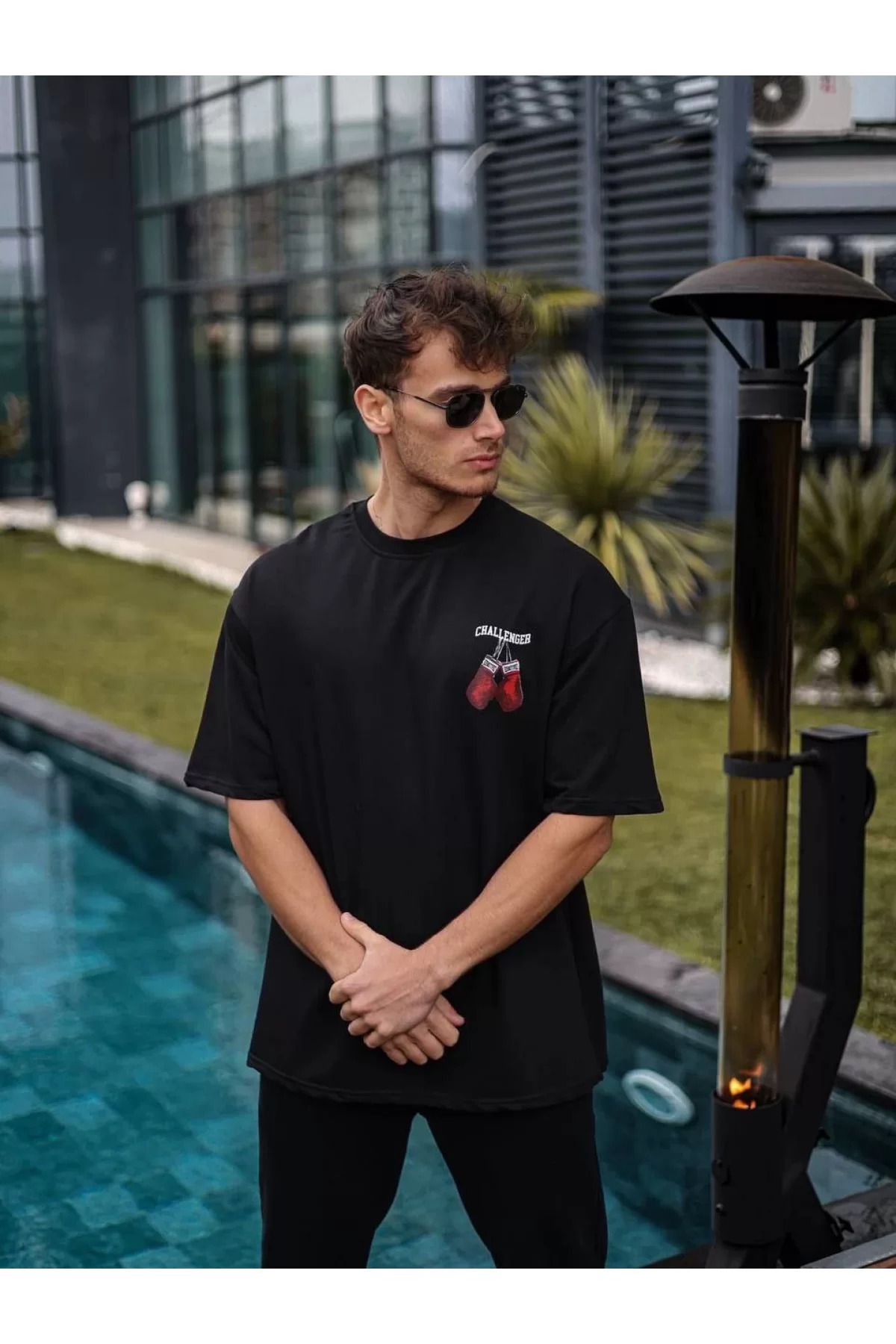İndigo Park Erkek tişört Unisex Bisiklet Yaka Baskılı Oversize T-Shirt