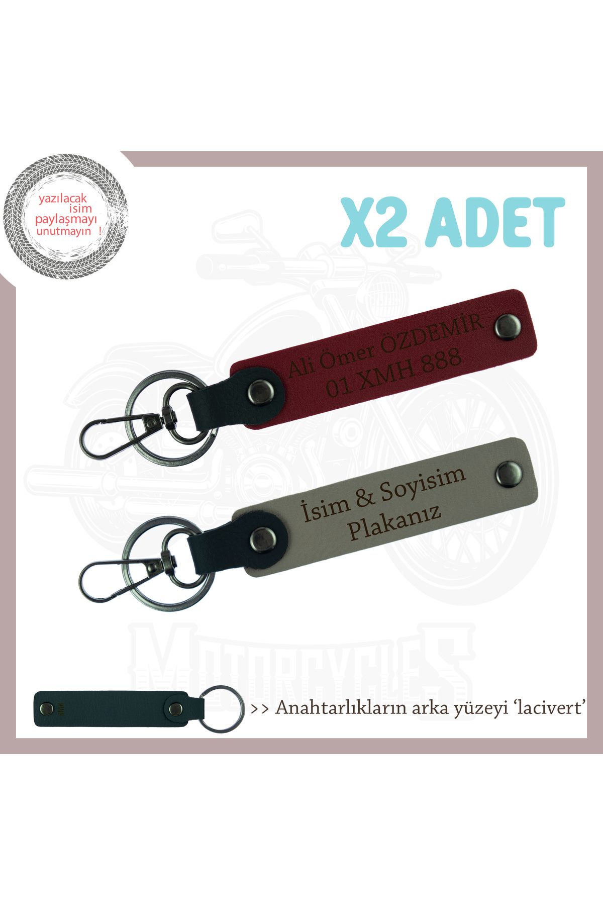 Miaju Tarz Sahibi Sürücülere Klas Hediyeler, İsim Ve Plaka Yazılı x2li Hediye Anahtarlık, Gri-Bordo-Laci