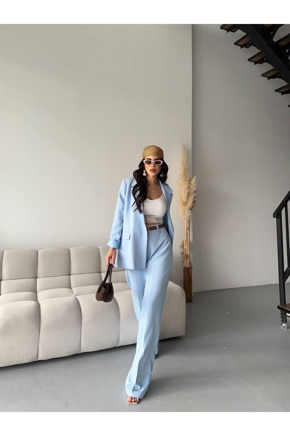 Castivo Fashion oversize Ceketli Kemerli Takım Kadın Pantolon Ceket Takım