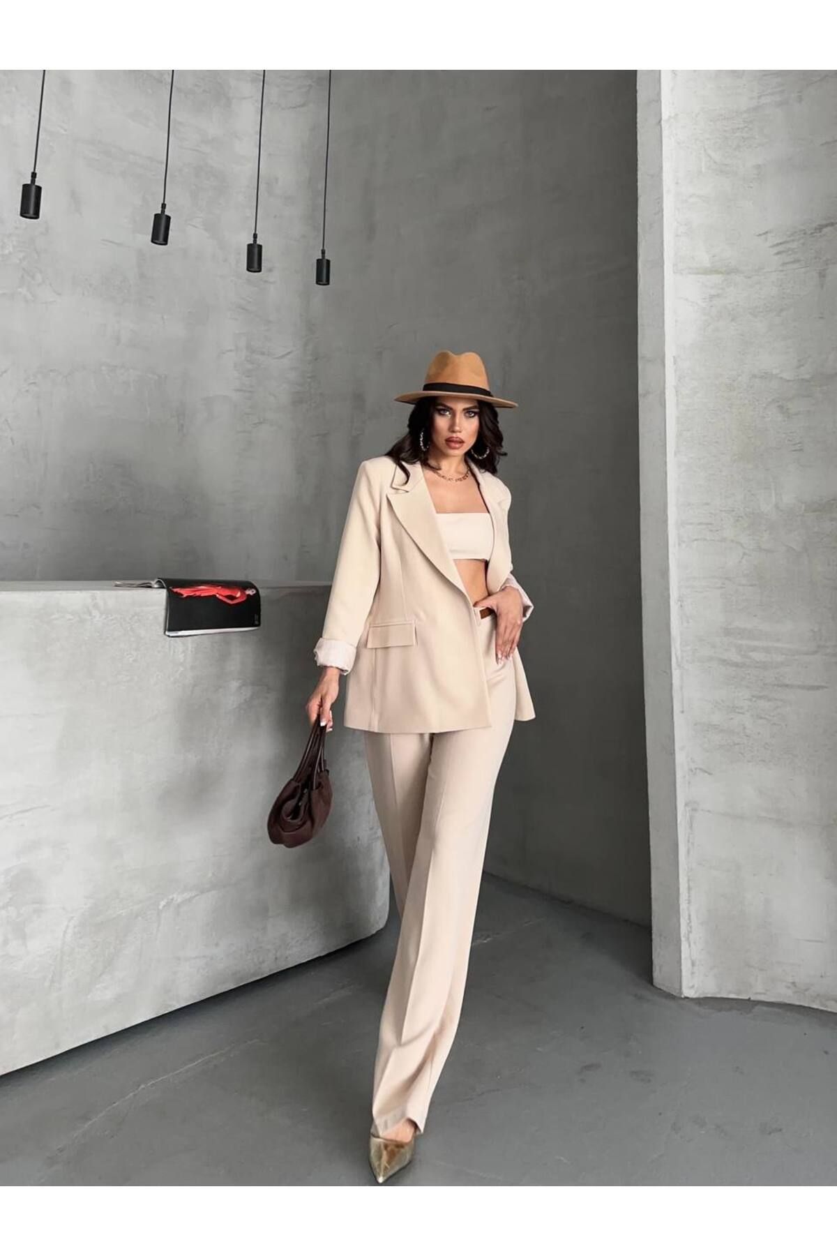 Castivo Fashion oversize Ceketli Kemerli Takım Kadın Pantolon Ceket Takım