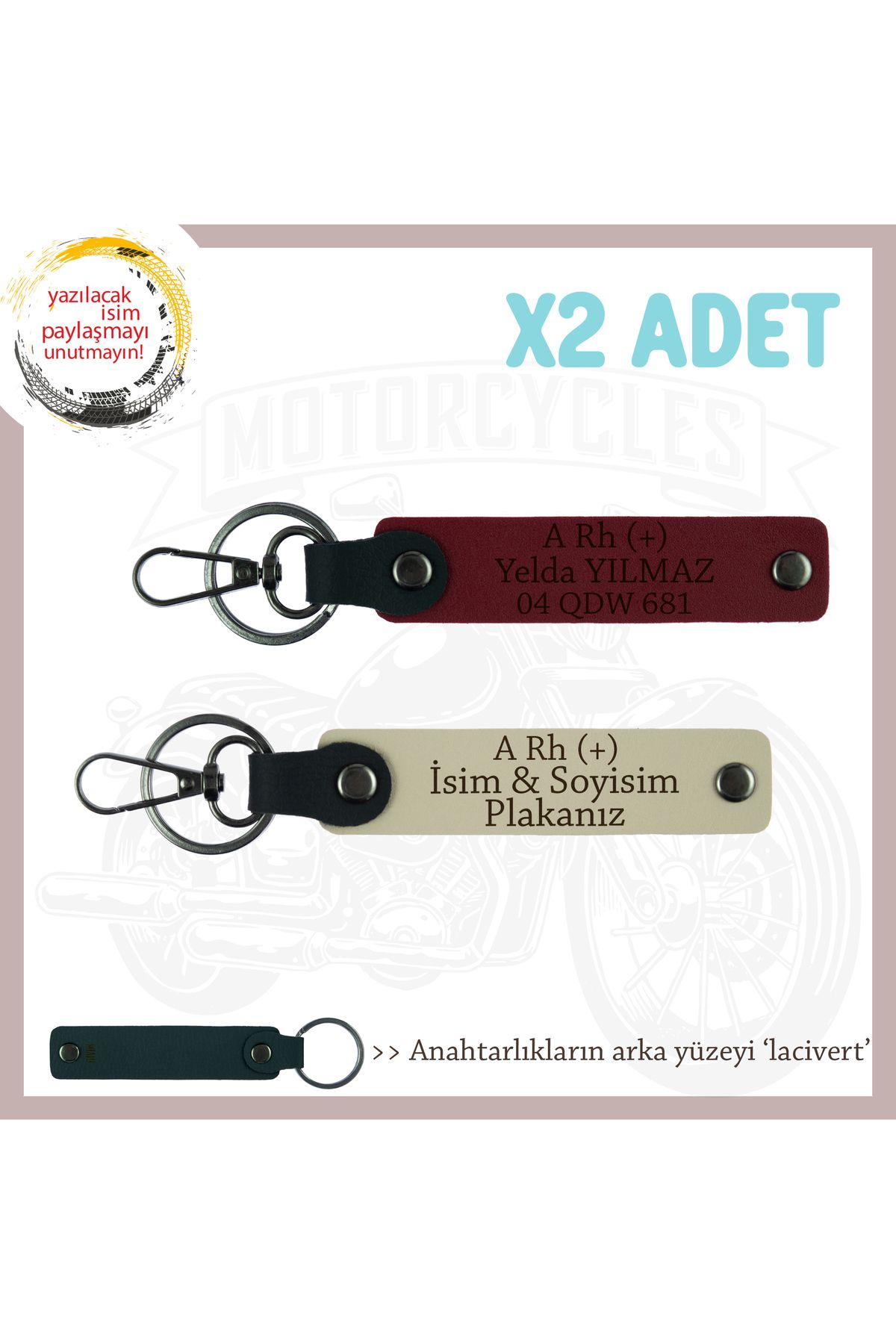 Miaju Hız Tutkunlarına Özel İsim Plaka ve A Rh (+) Kan Grubu Yazılı Deri x2 Anahtarlık, S Kahve-Bordo-Laci
