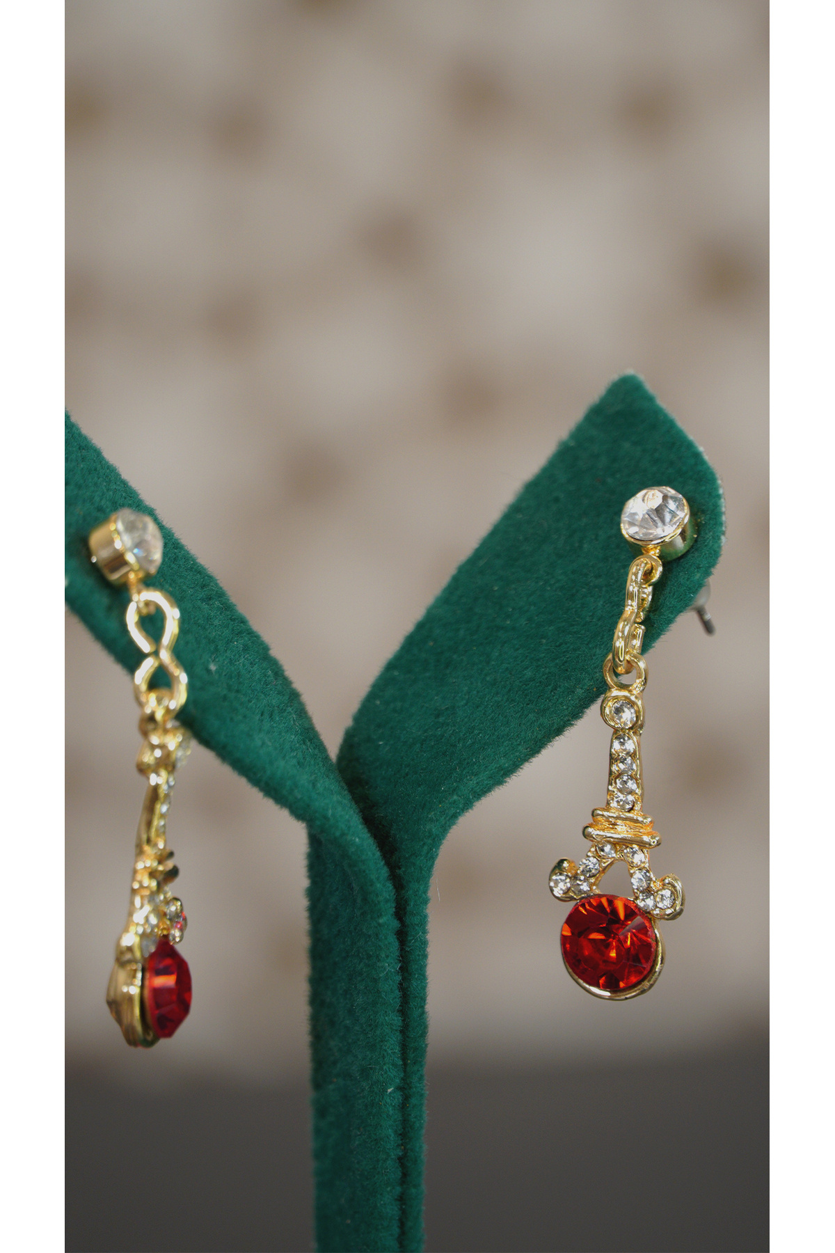 Jewerly Küpe Kırmızi Küpe Zirkon Eyfel Kulesi Tasarım