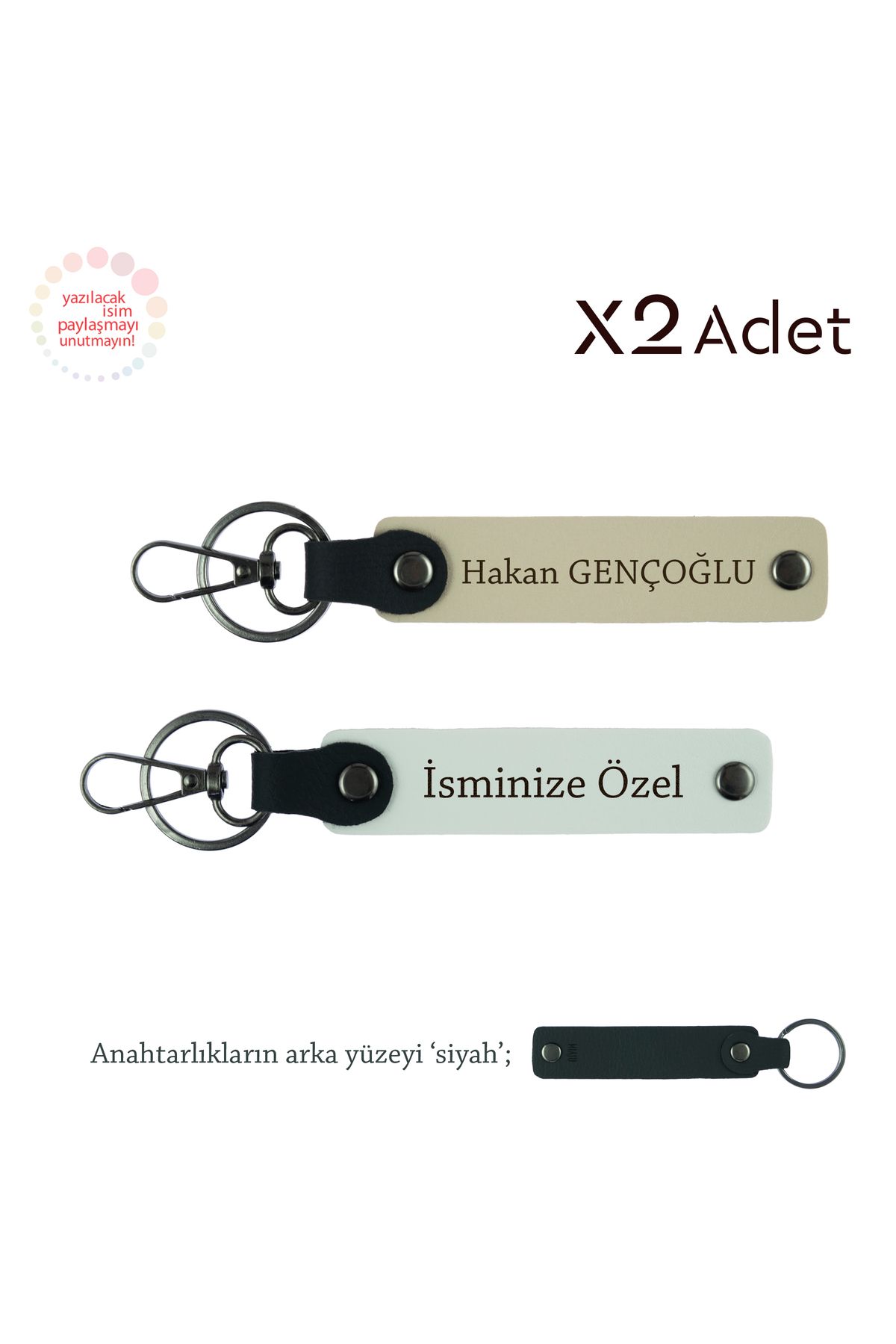 Miaju 14 Şubat İçin Özel Hediye, İsimli 2’li Anahtarlık Takımı, Beyaz-Sütlü Kahve-Siyah