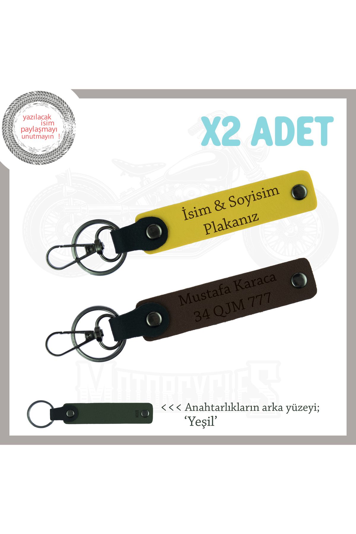 Miaju Plaka & İsim Yazılı Deri Anahtarlık Seti – Araç Sahiplerine Prestijli Hediye, Sarı-K Kahve-Ysl