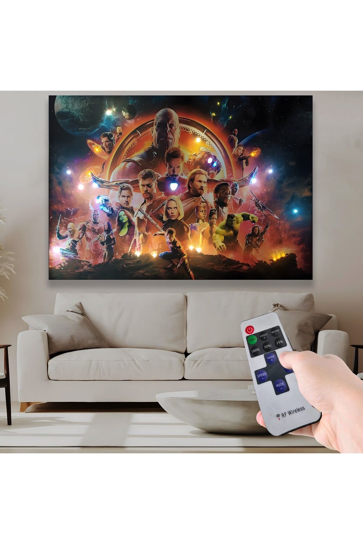 EMYA HOME Led Işıklı Uzaktan Kumandalı Marvel Avengers Kanvas Tablo